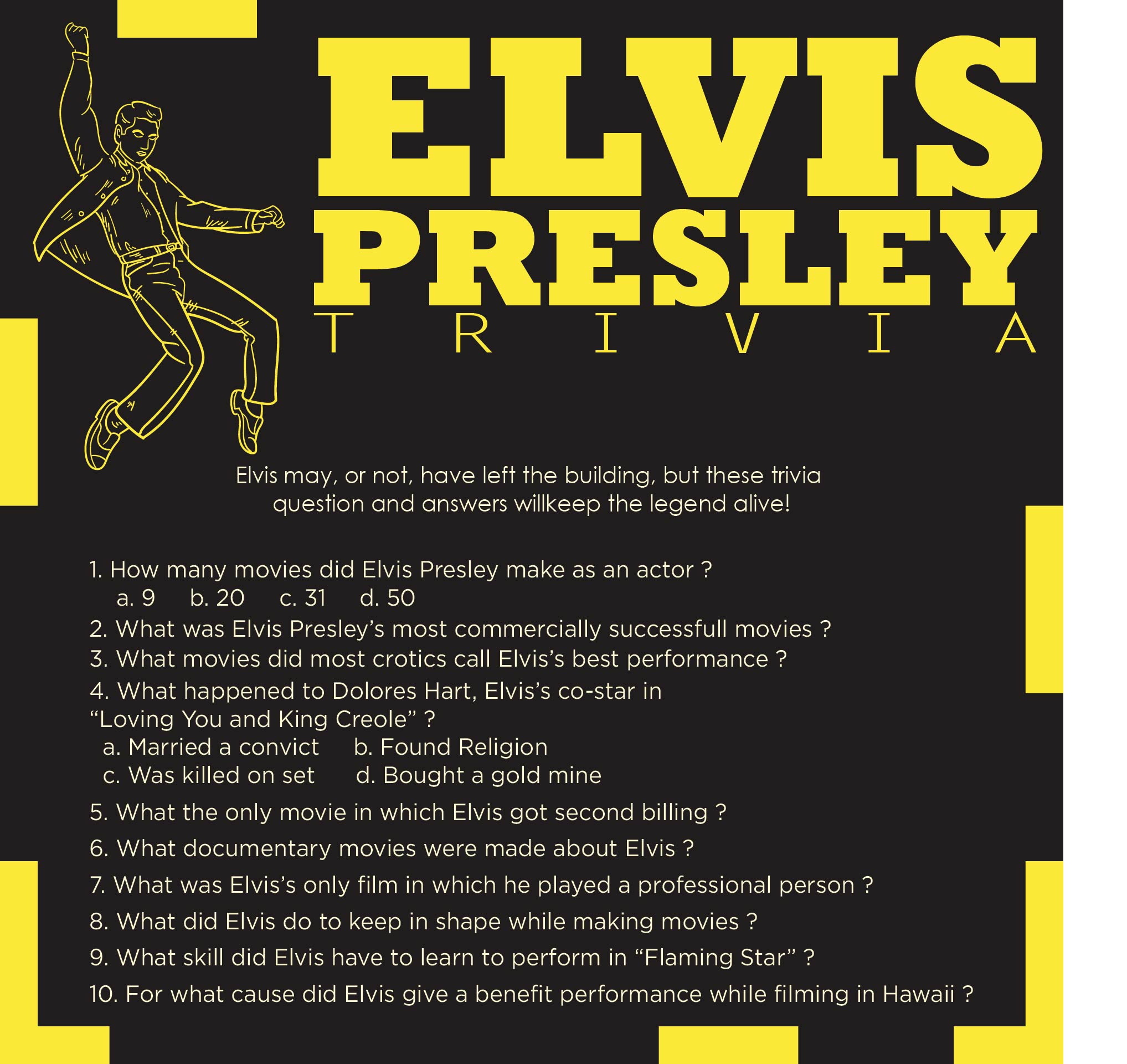 Elvis Presley Printable Trivia