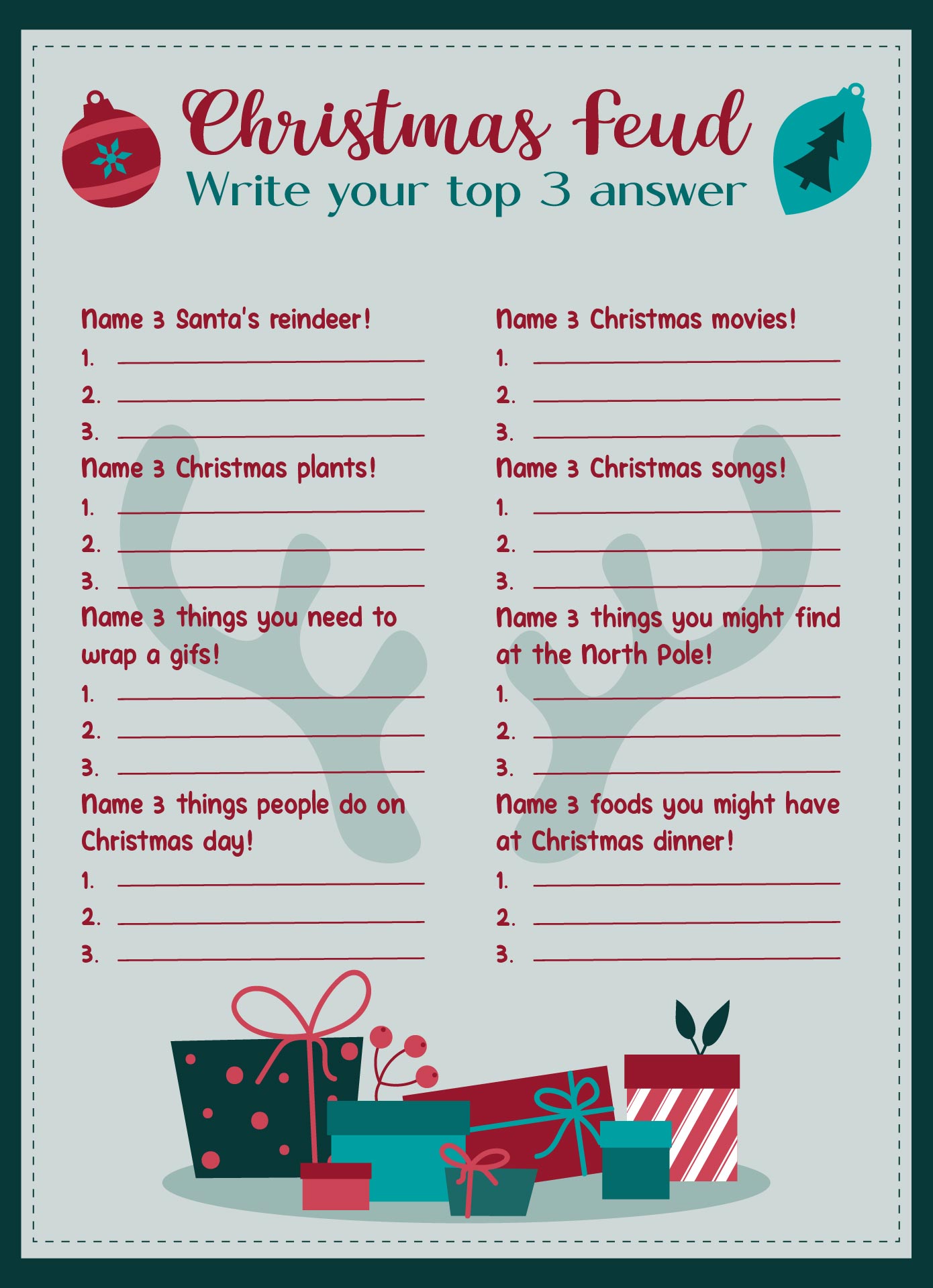 Christmas Feud Games Printable