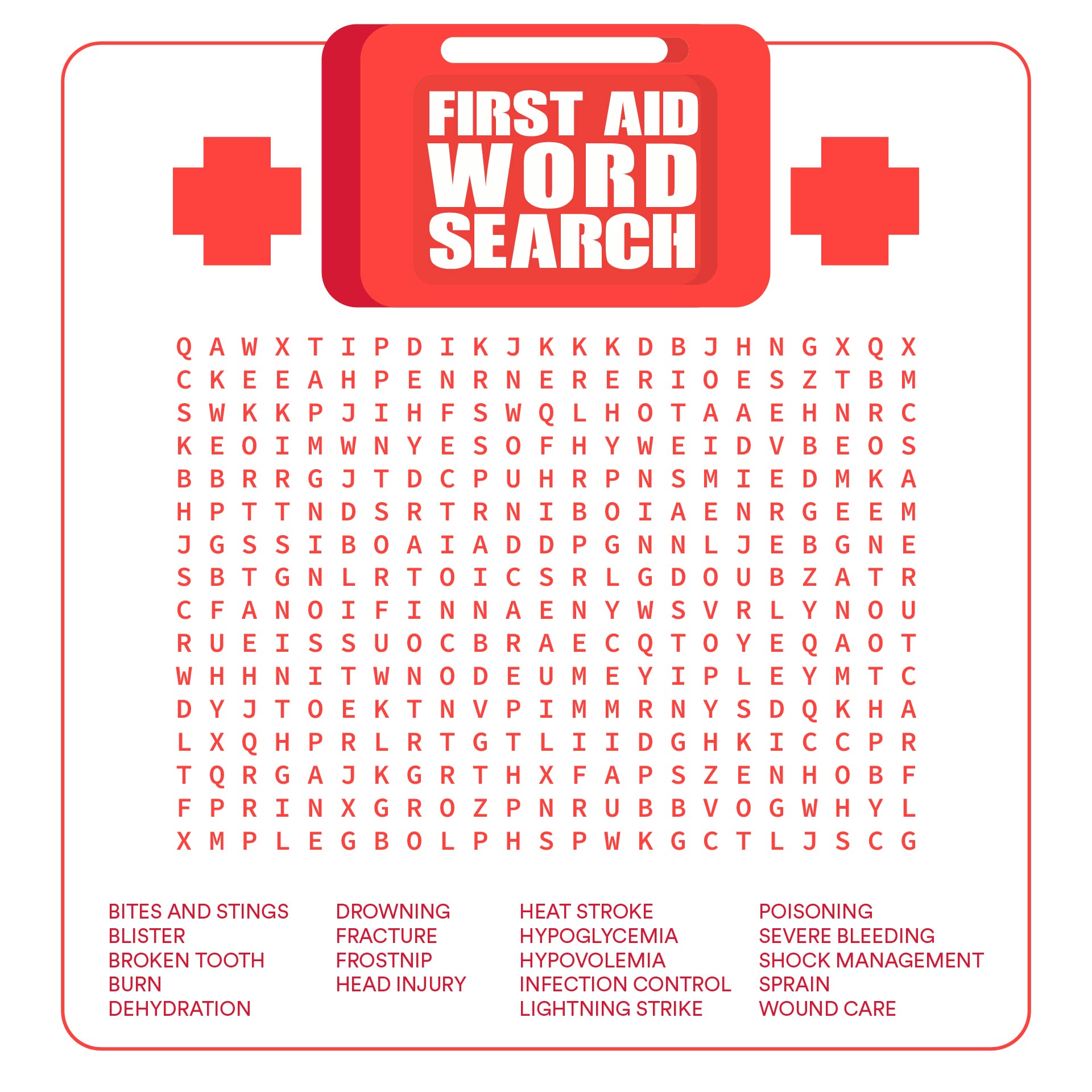 First Aid Word Search Worksheets