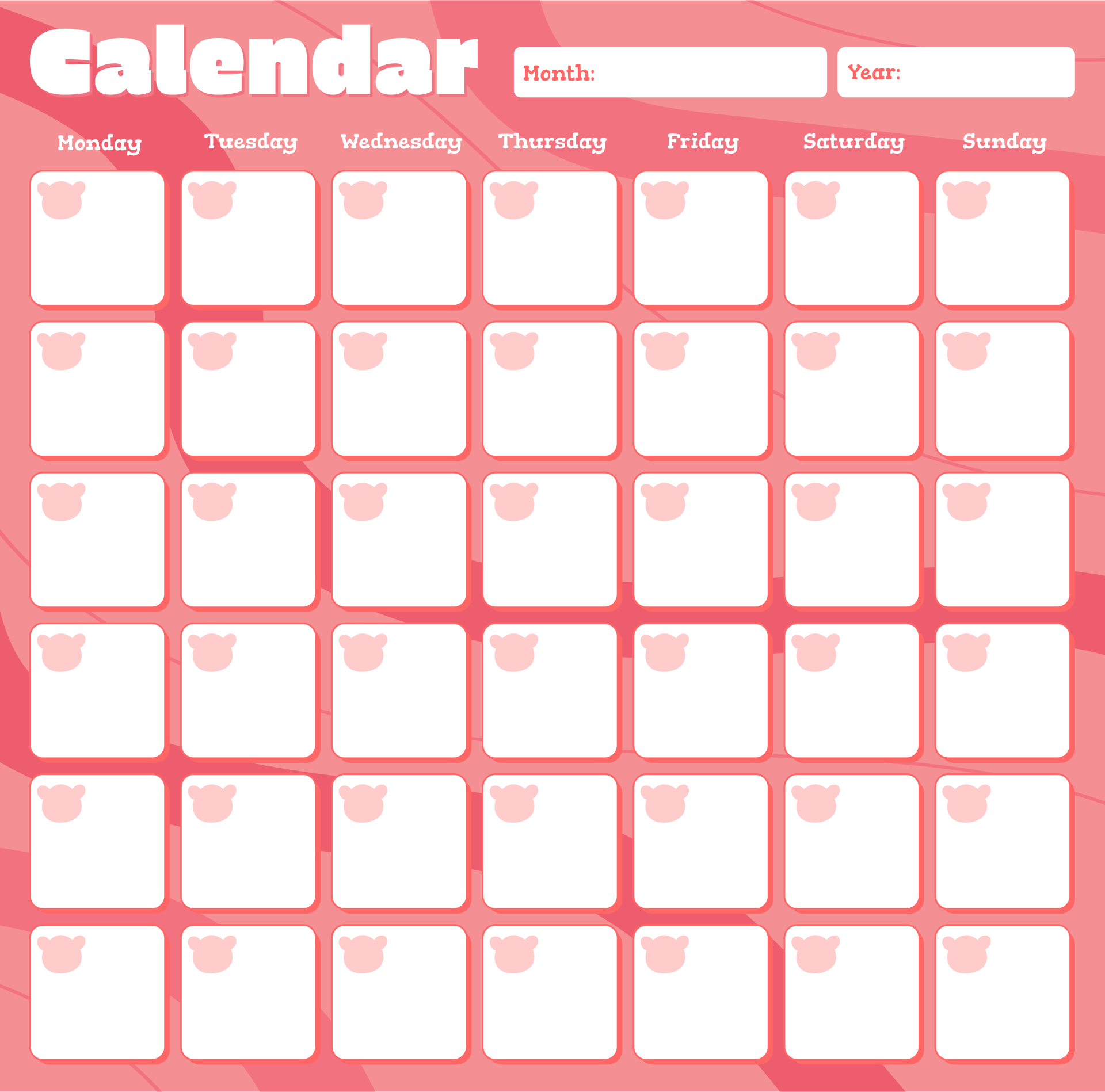 Cute Printable Calendars Blank