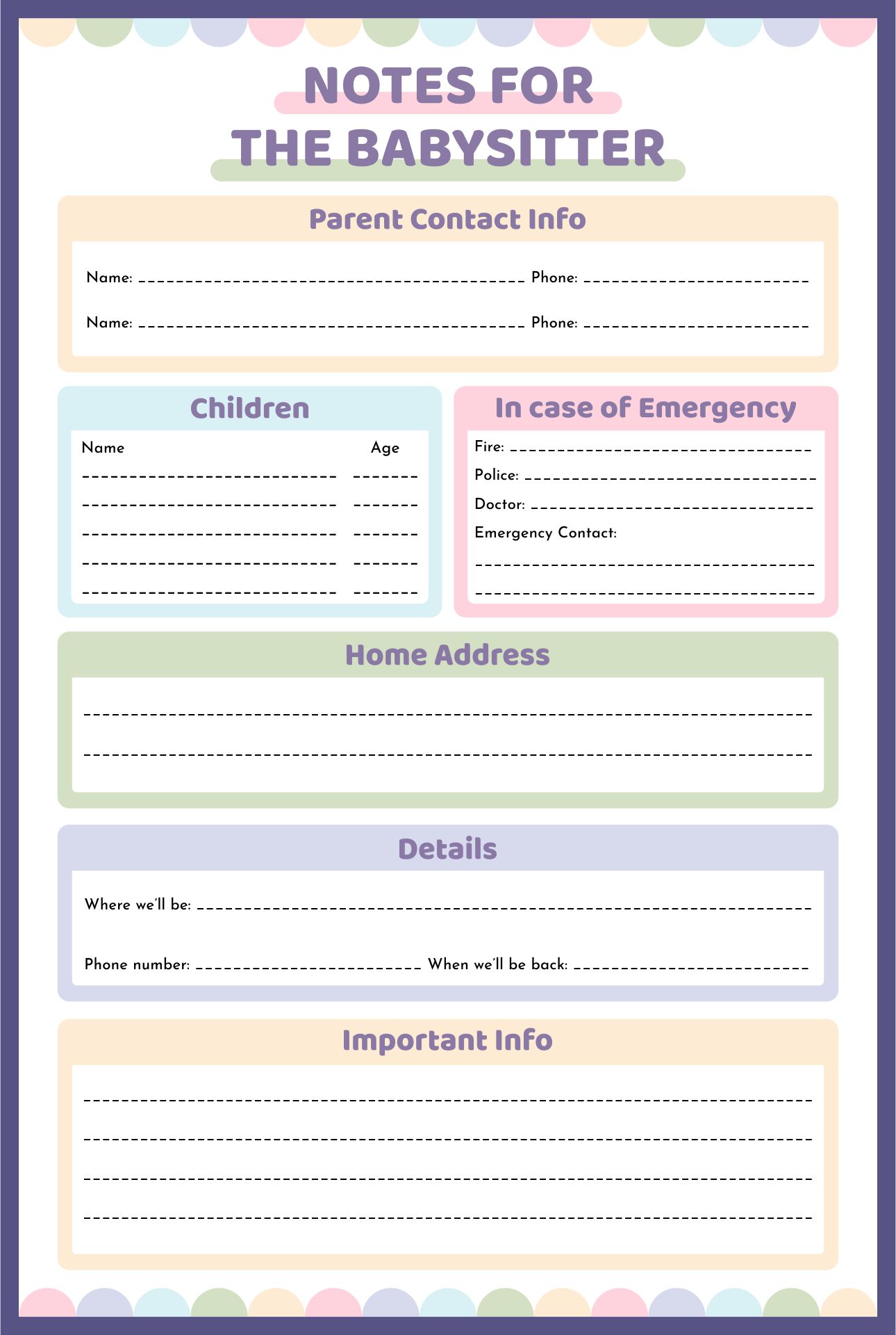 Babysitting Calendar Printables