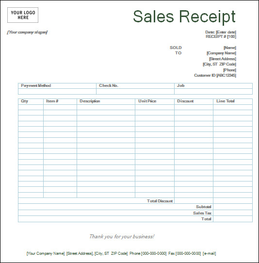 Printable Blank Sales Receipt Templates