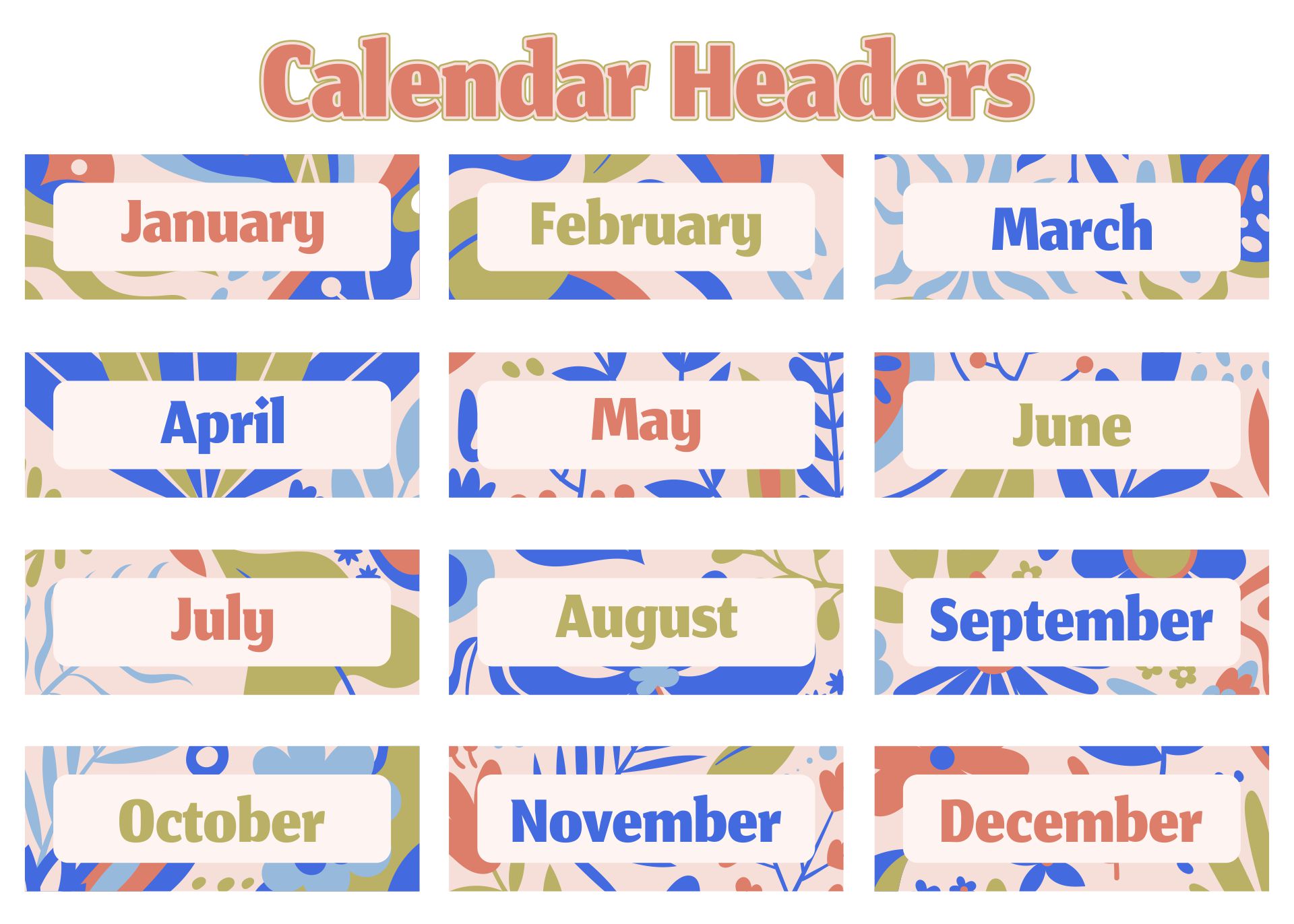 10 Best Free Printable Calendar Headers Months PDF for Free at Printablee