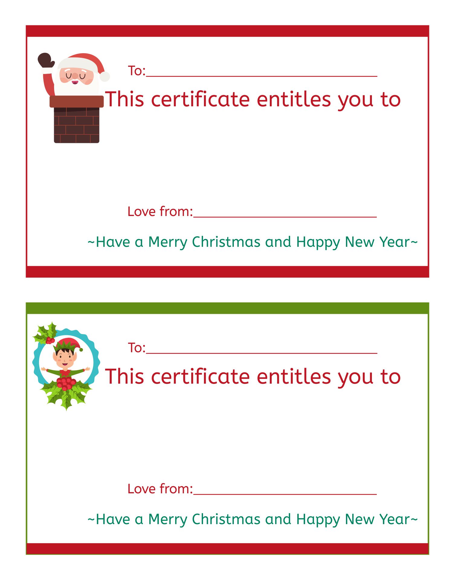 Printable Christmas Gift Certificates