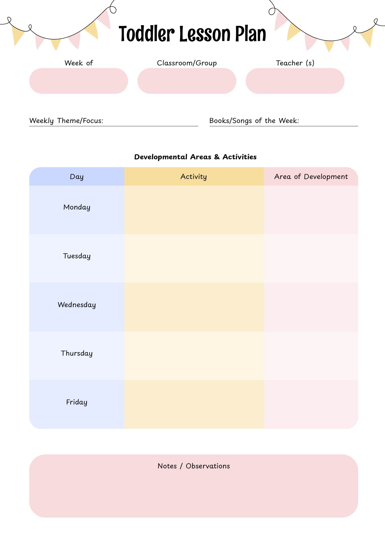 Lesson Plan Examples For Toddlers 4direions