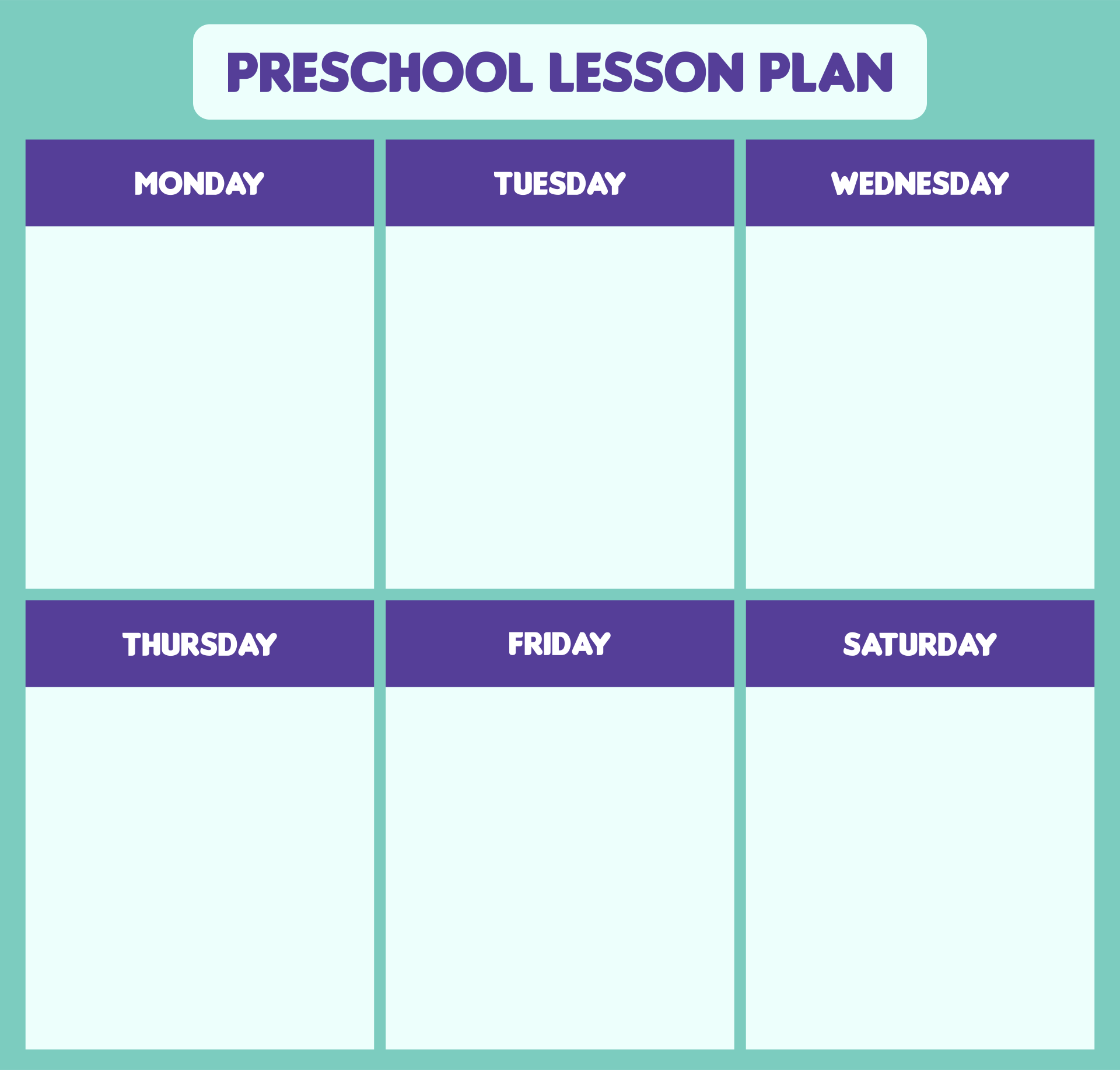 Preschool Printable Lesson Plan Template
