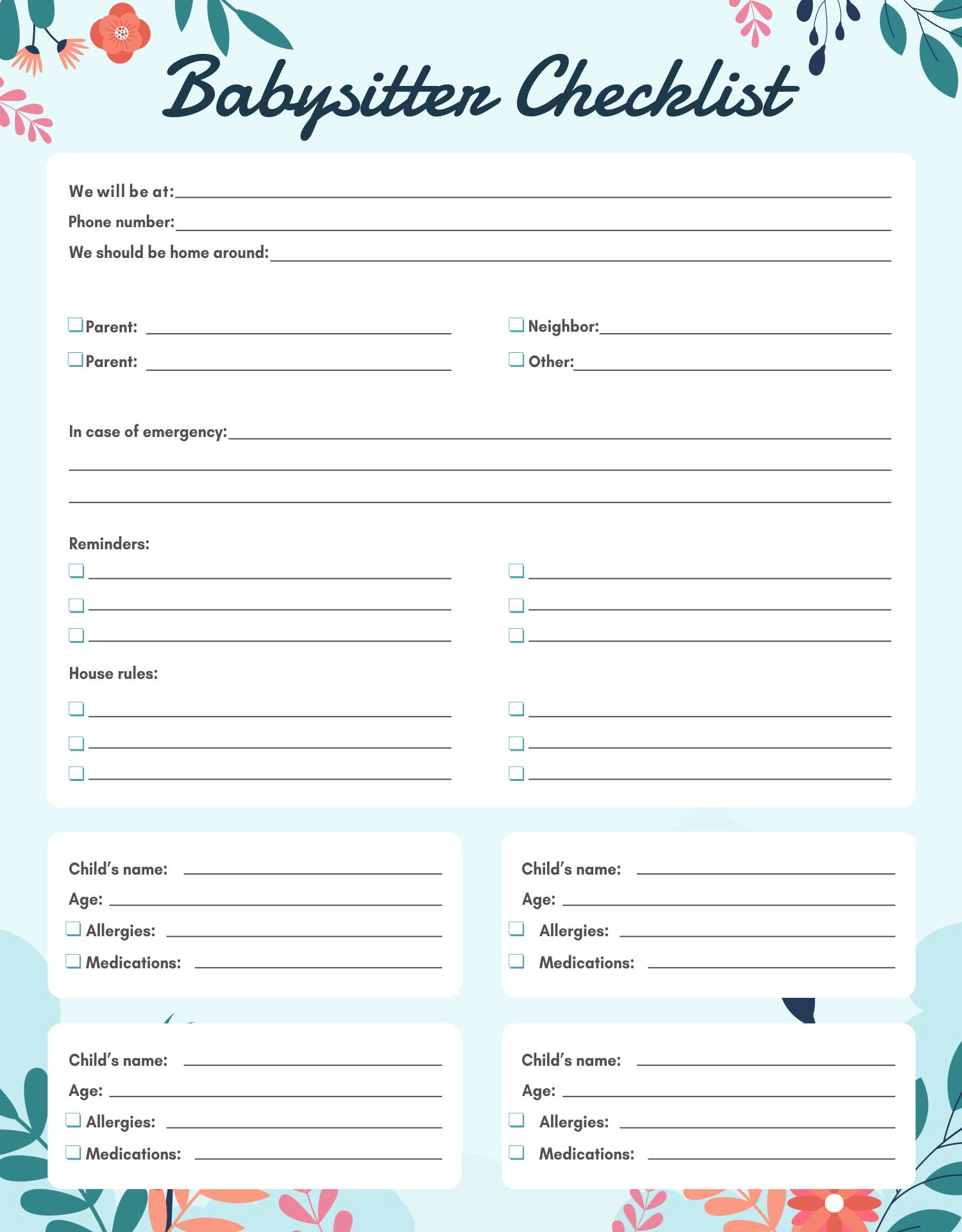 Babysitter Checklist Free Printable Babysitter Checklist Free Printable