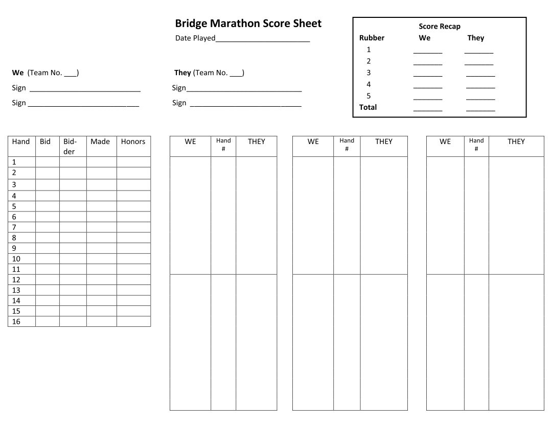 21 Best Bridge Tally Cards Printable - printablee.com In Bridge Score Card Template