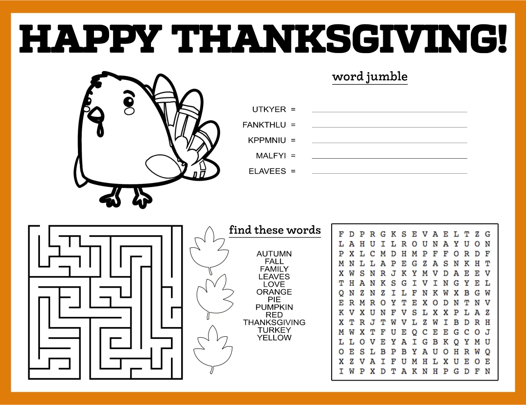 Thanksgiving Printable Placemat Templates