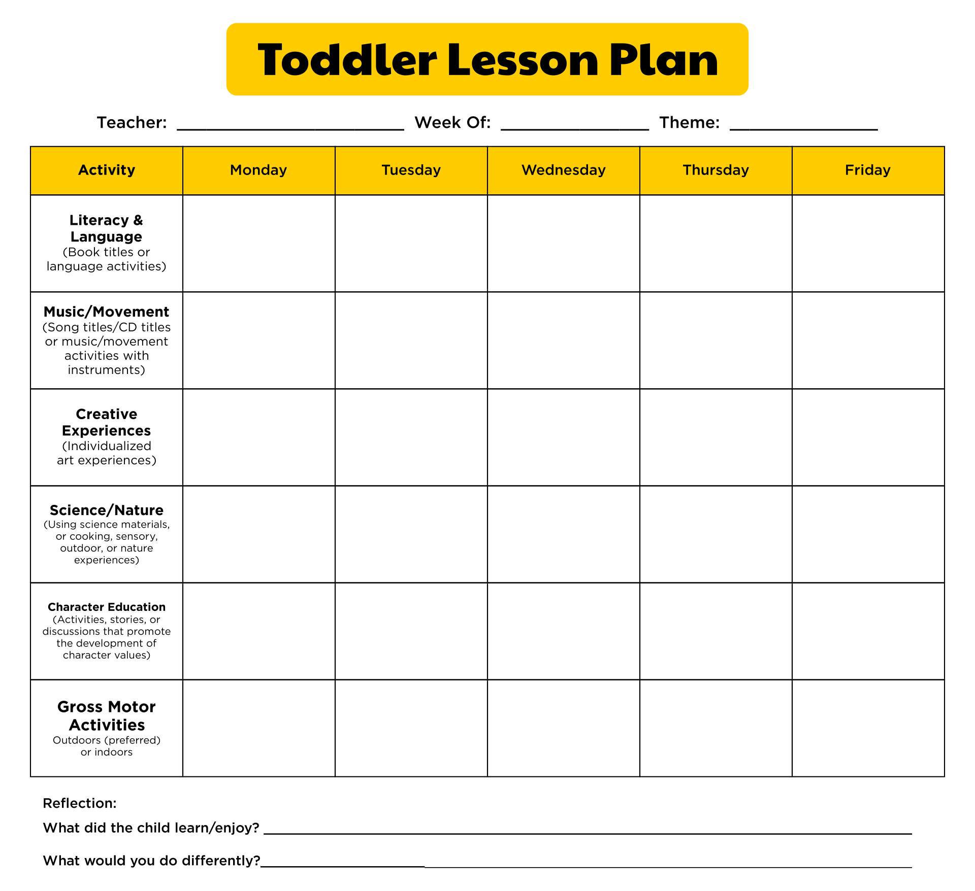 Free Printable Toddler Lesson Plans