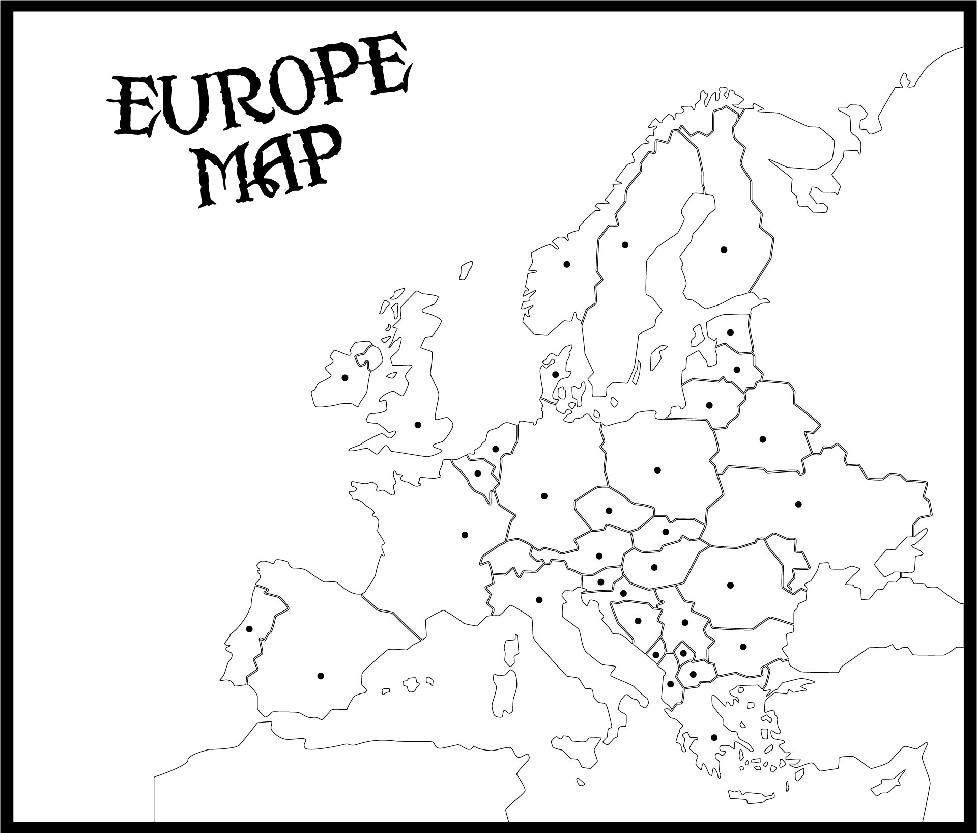 Blank Outline Map Europe Capitals