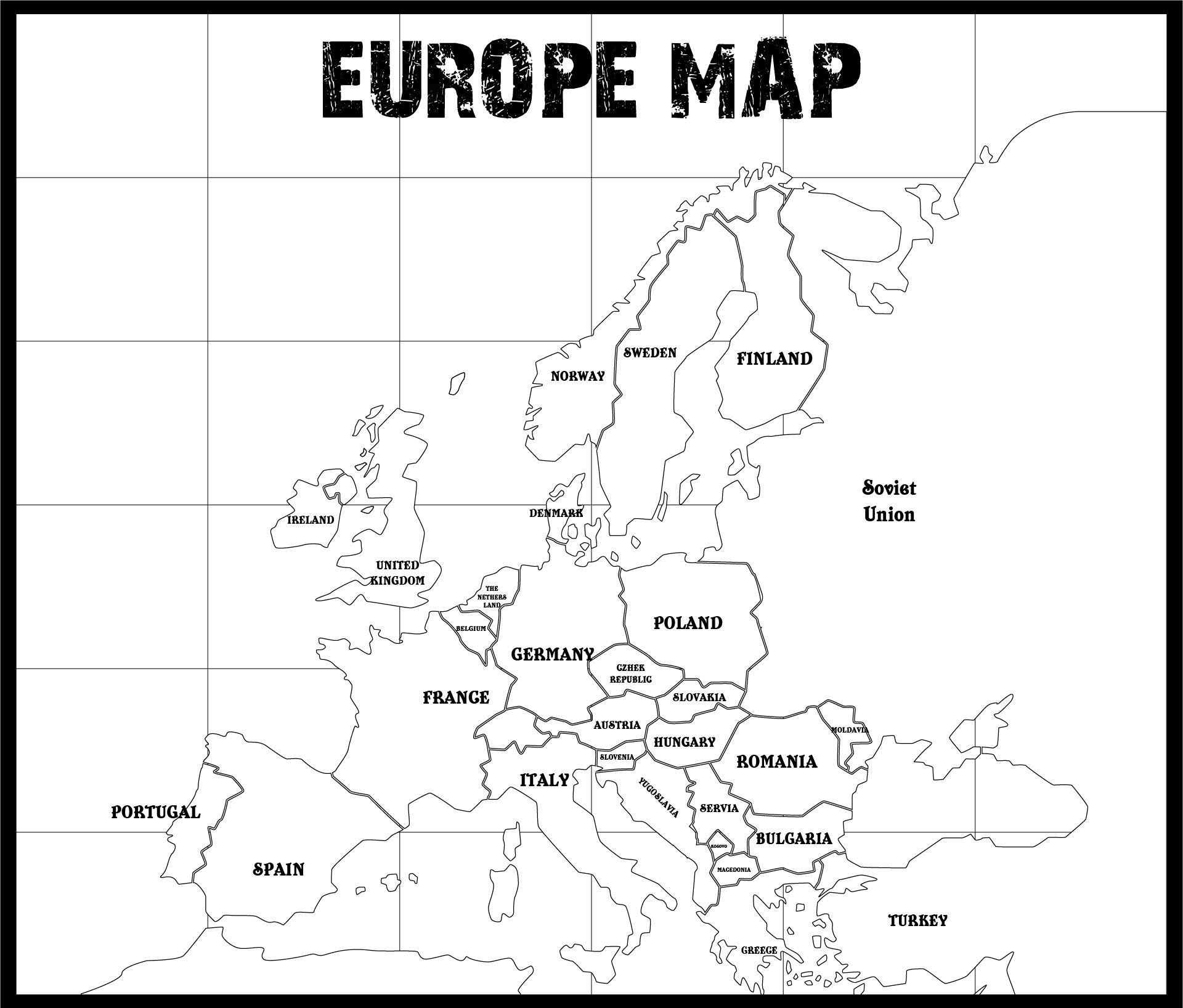 Blank Outline Map Europe WWII