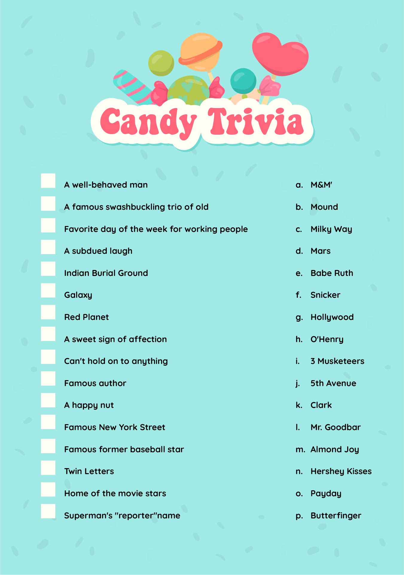 Candy Quiz Questions and Answers