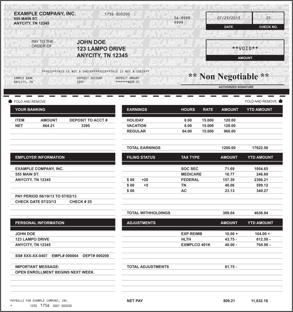 Free Printable Payroll Check Stubs