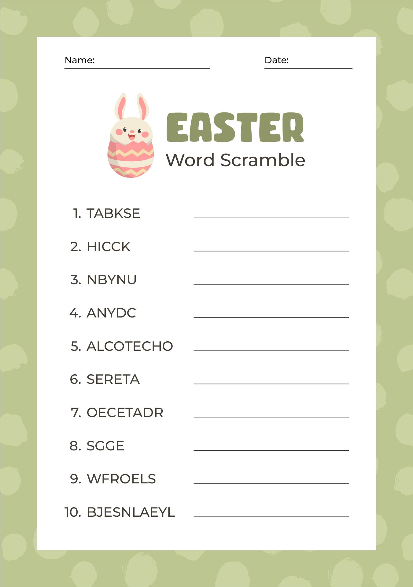 Printable Easter Word Scramble Game