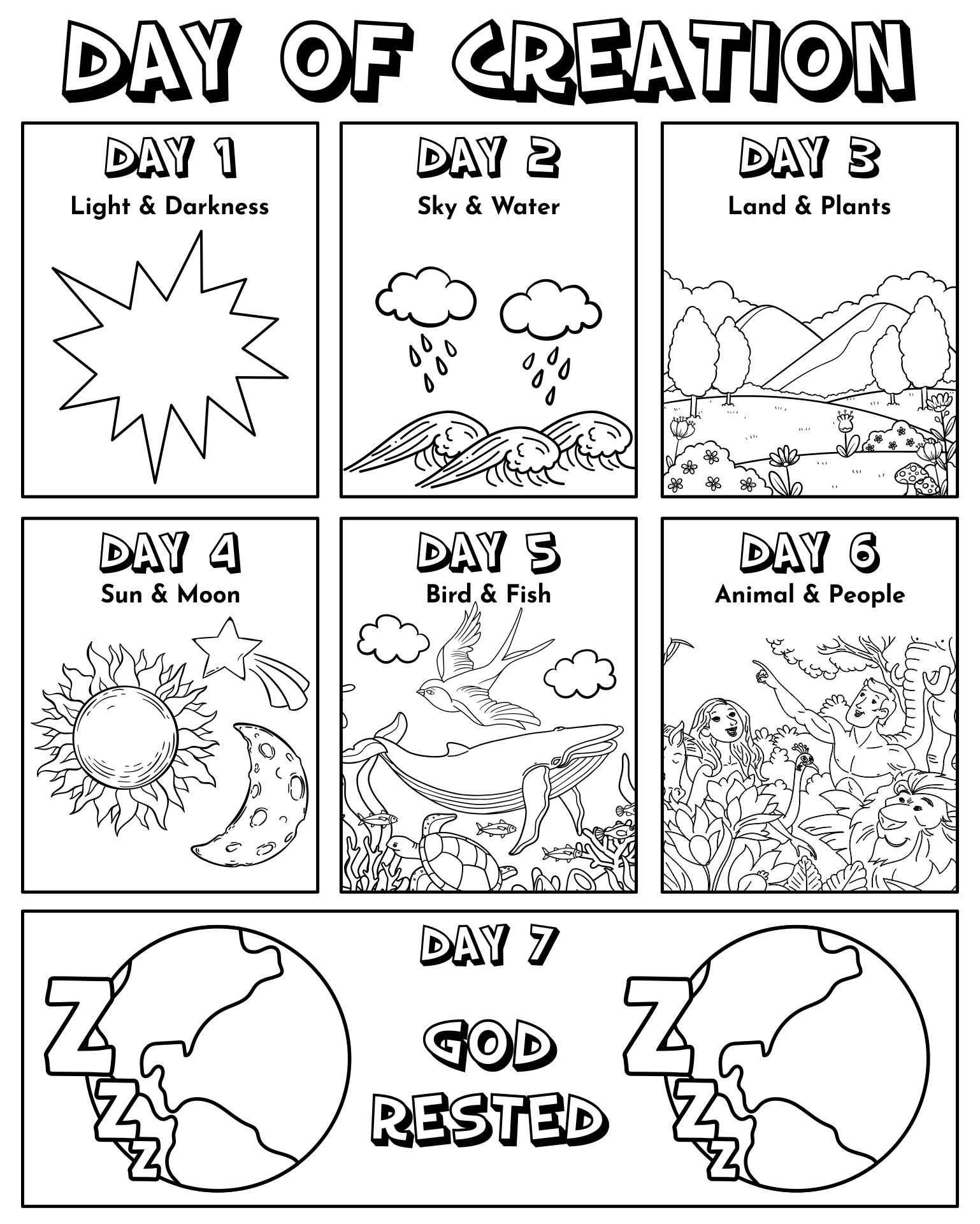 Gods 7 Days of Creation Coloring Pages