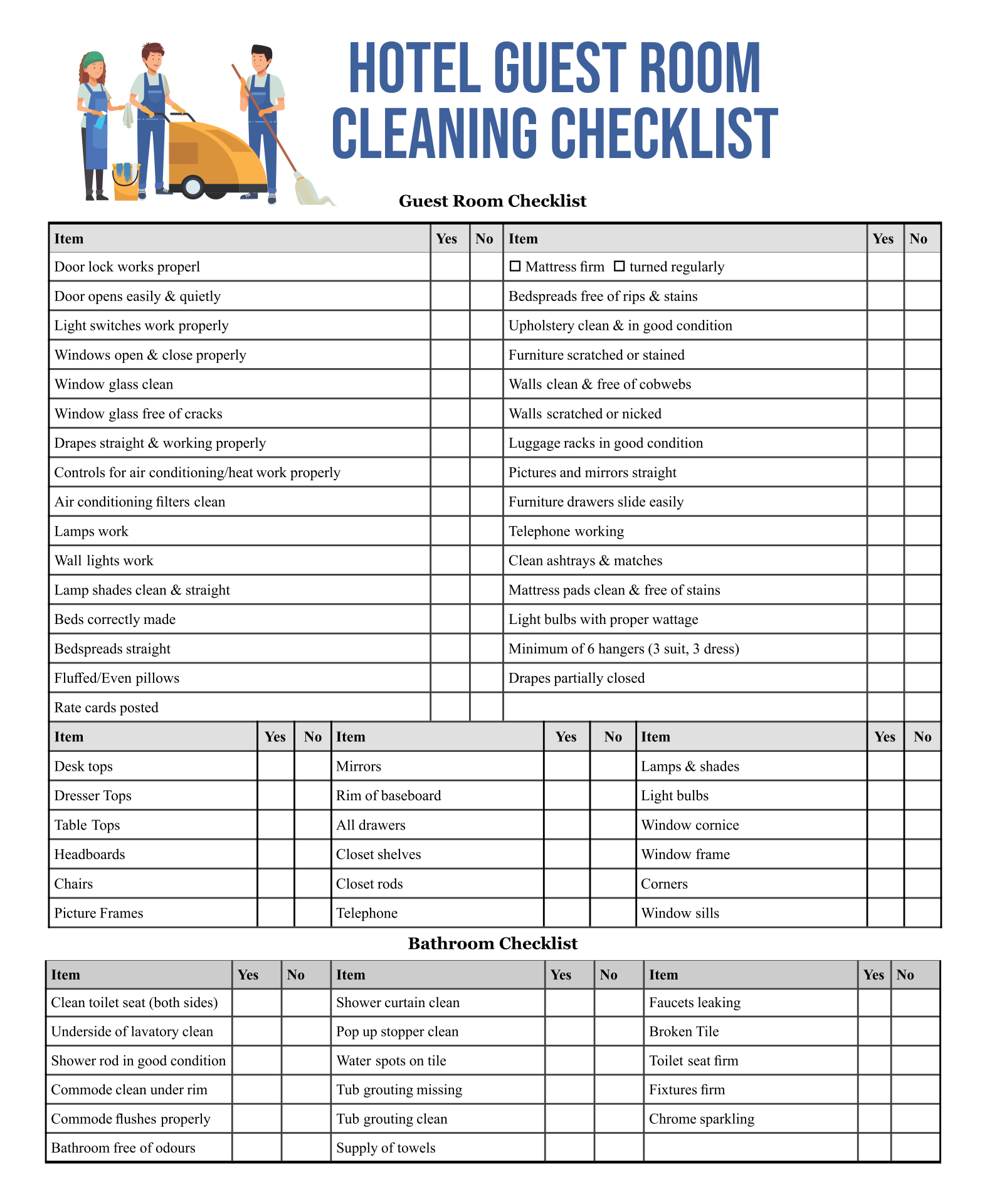 Hotel Room Maintenance Checklist