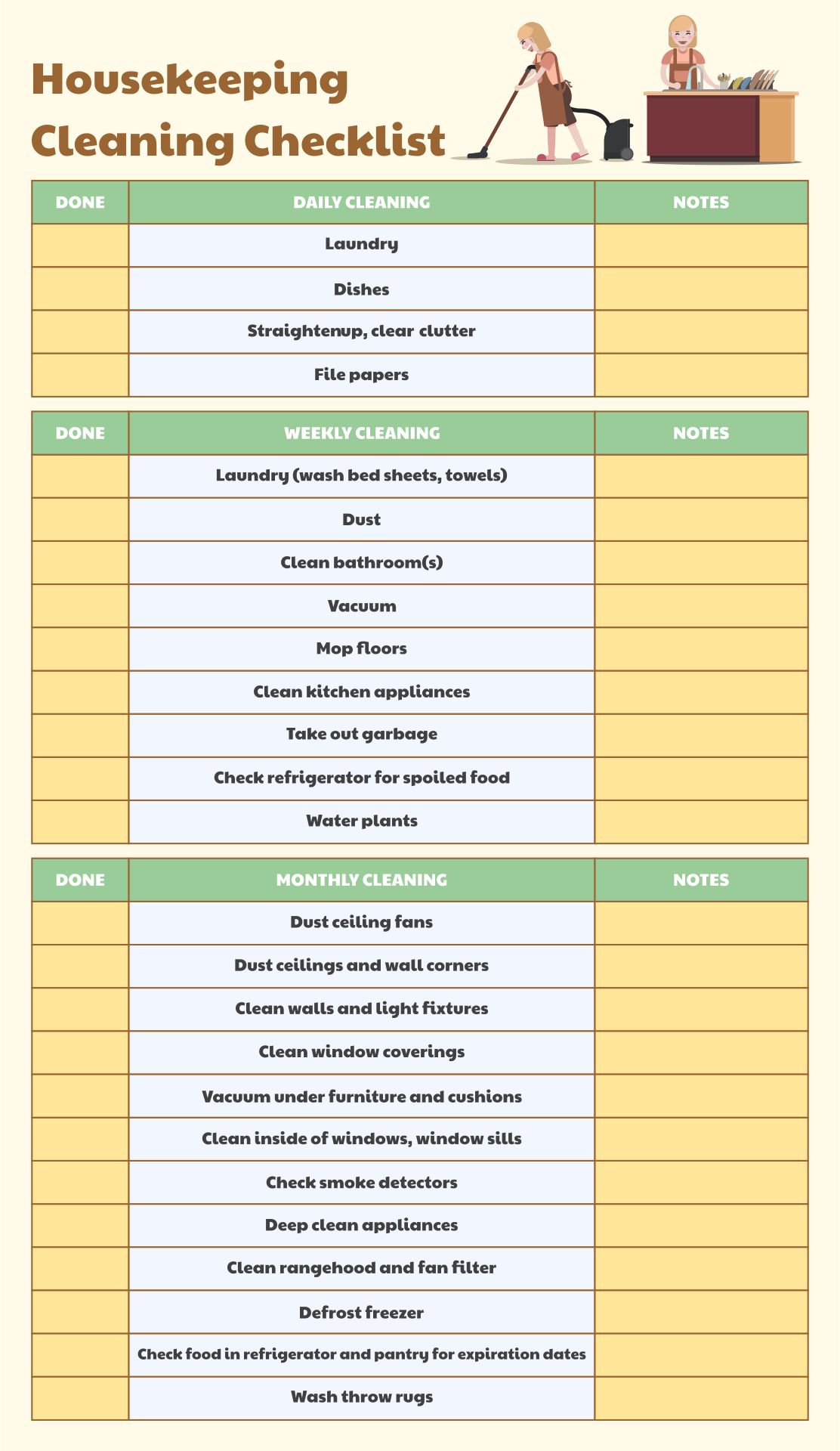 Housekeeping Cleaning Checklist Template