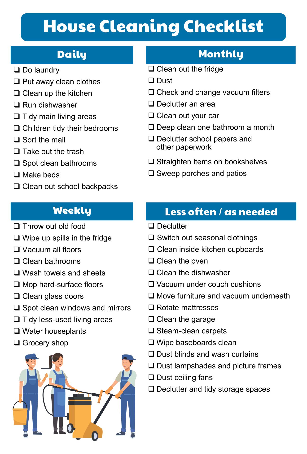 Housekeeping Cleaning Checklist