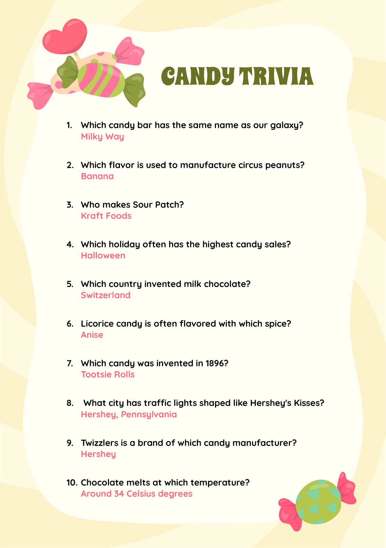 Printable Candy Trivia Questions and Answers