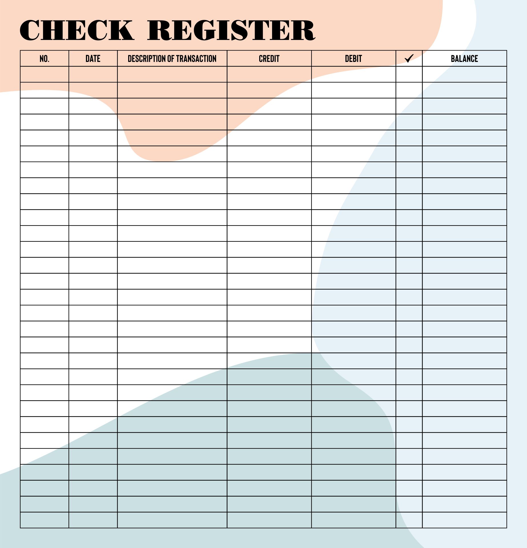 Printable Check Register Checkbook Size