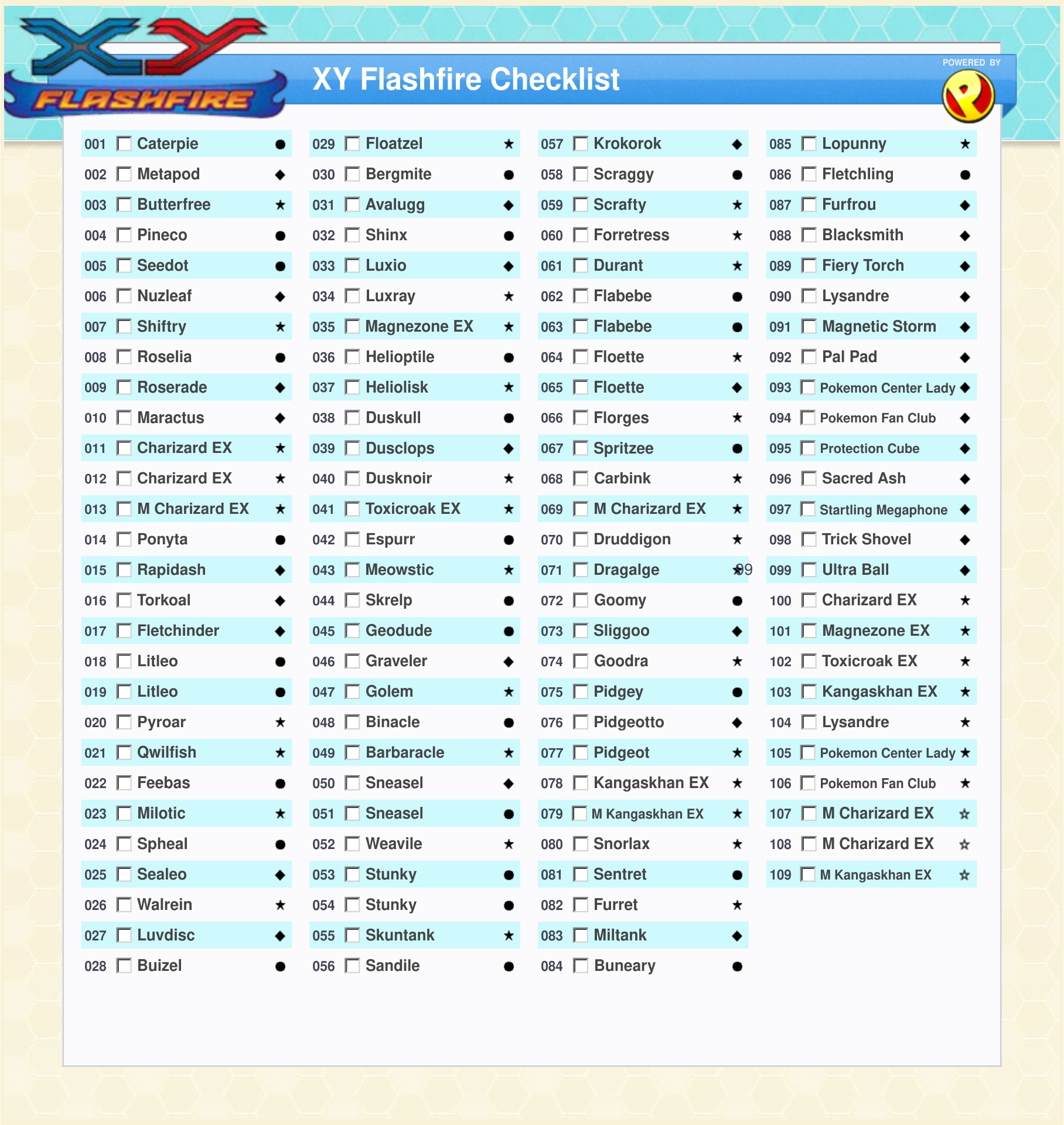 Printable Pokemon Checklist Card