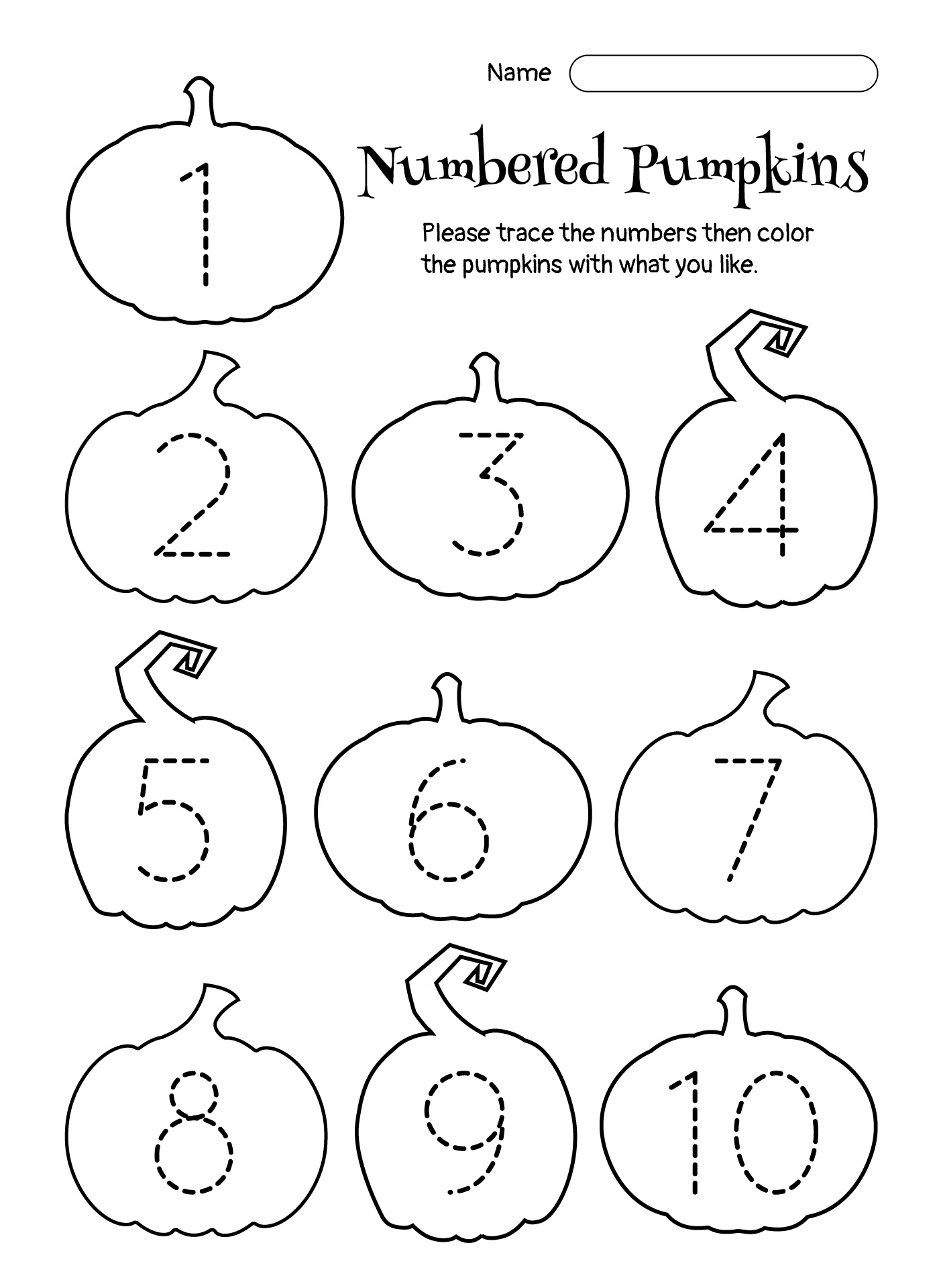 Printable Pumpkins with Numbers