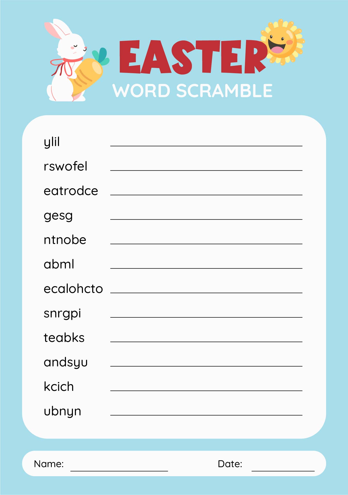 Easter Word Scramble Printable