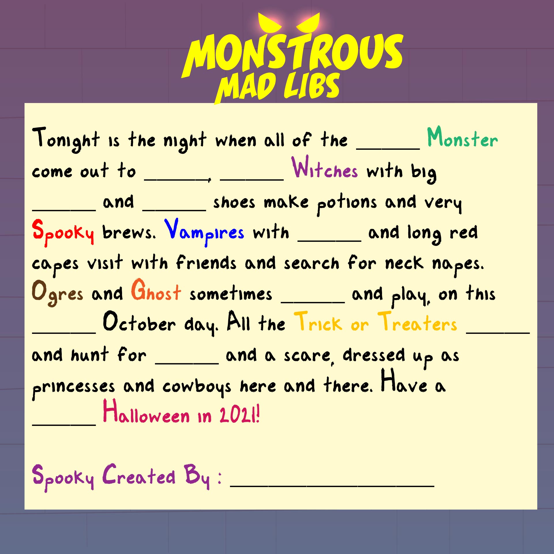  Halloween Mad Lib Printables