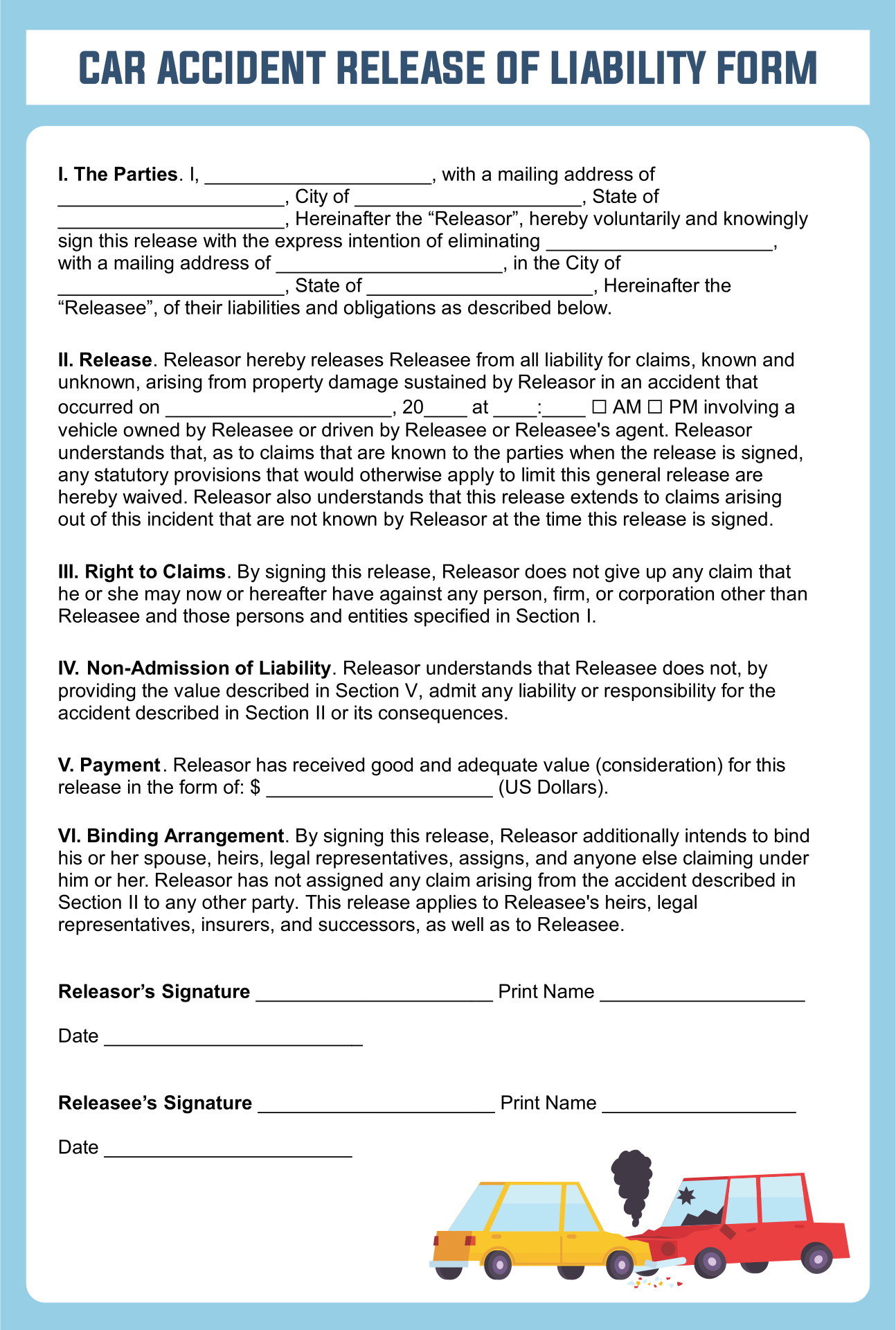 Car Accident Liability Release Form Template