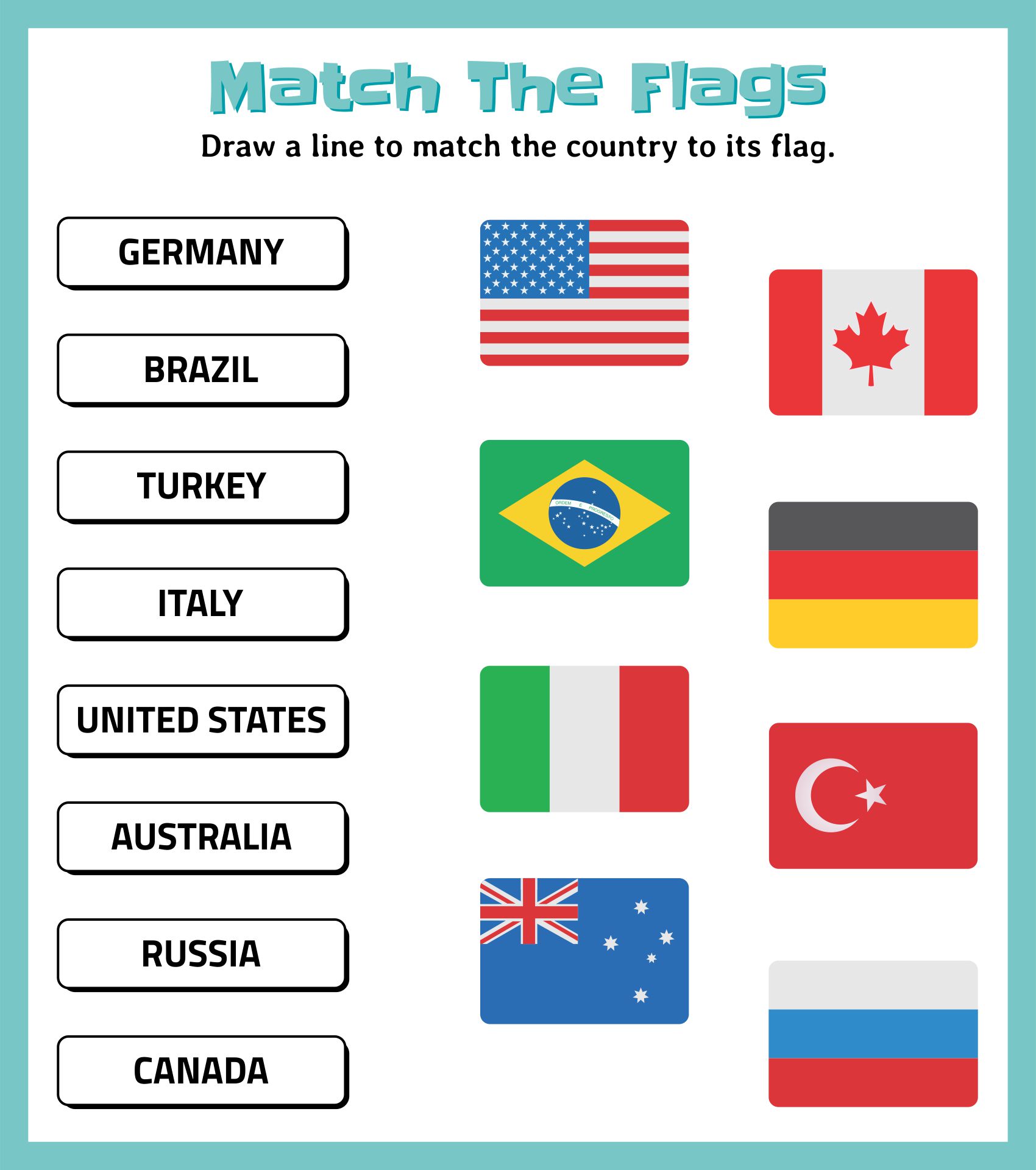 Different Countries Flag Worksheets