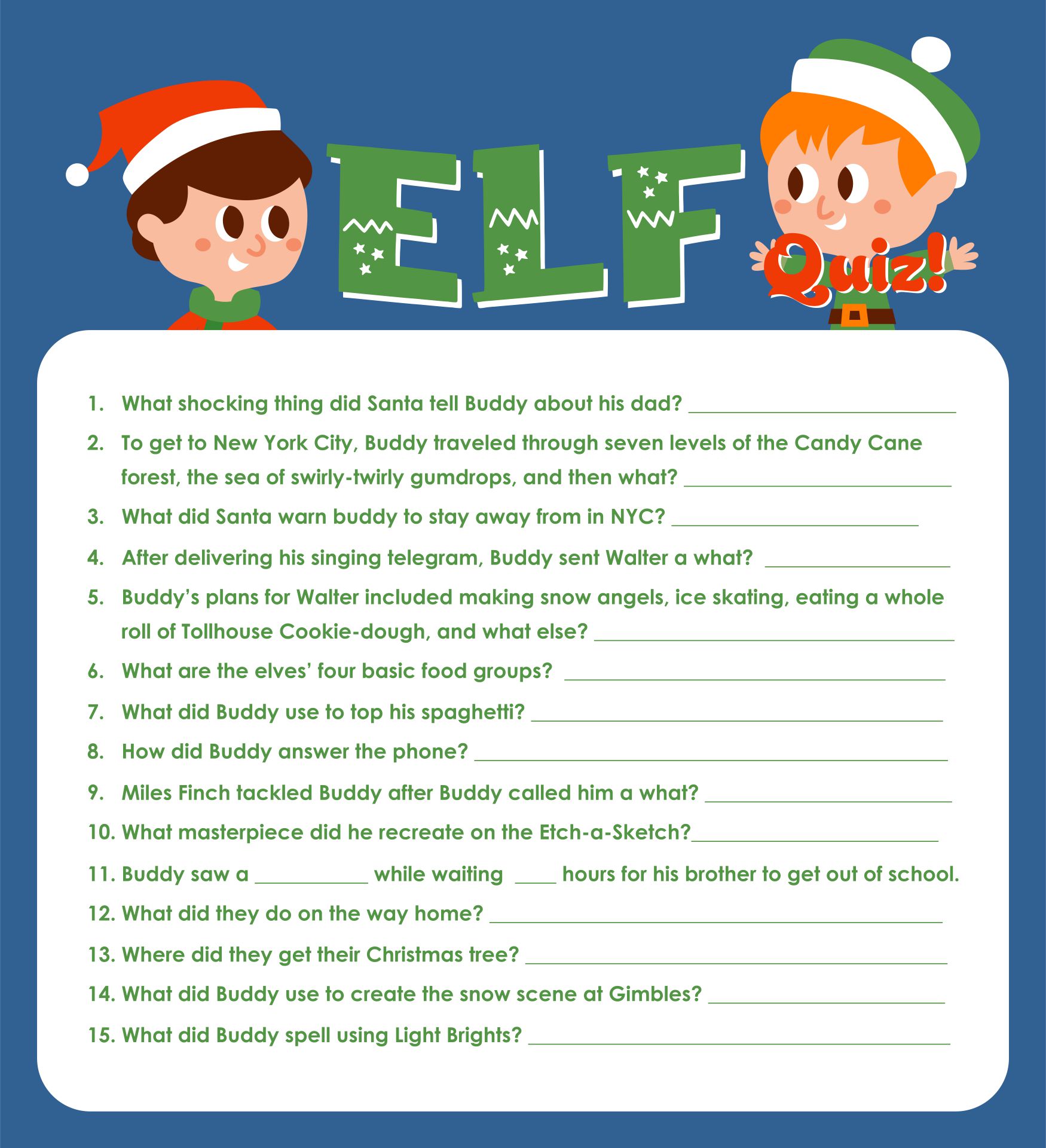 Elf Movie Trivia Questions Printable