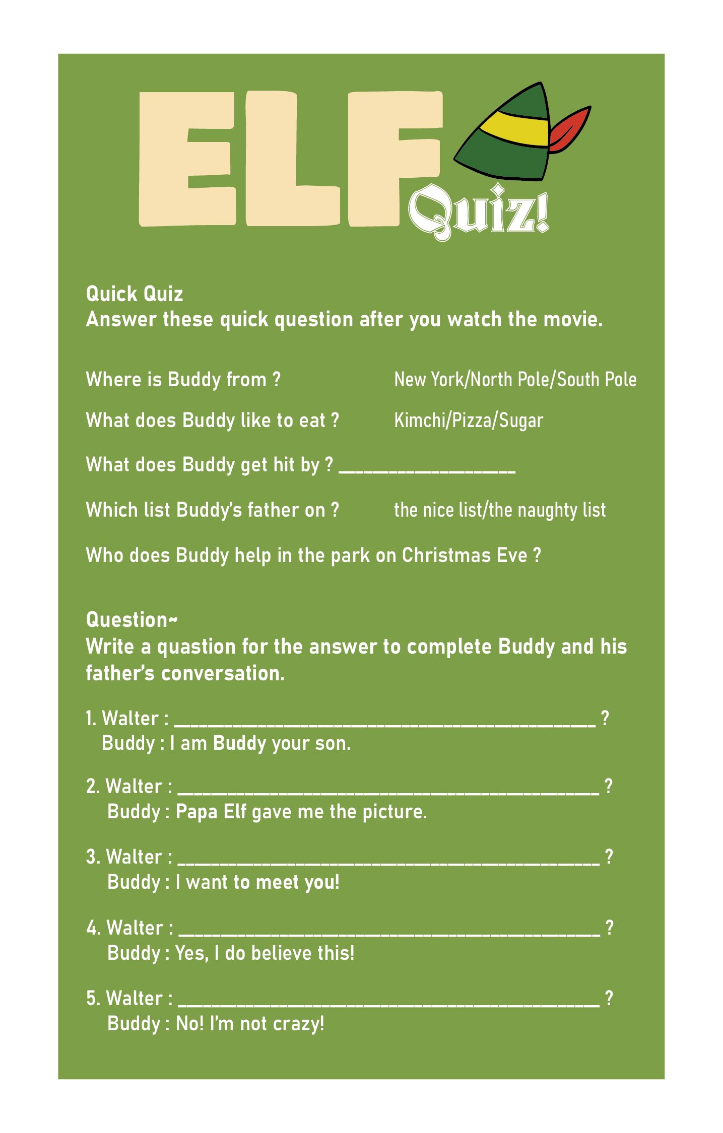 Elf Movie Trivia Questions Printable - Printable Word Searches