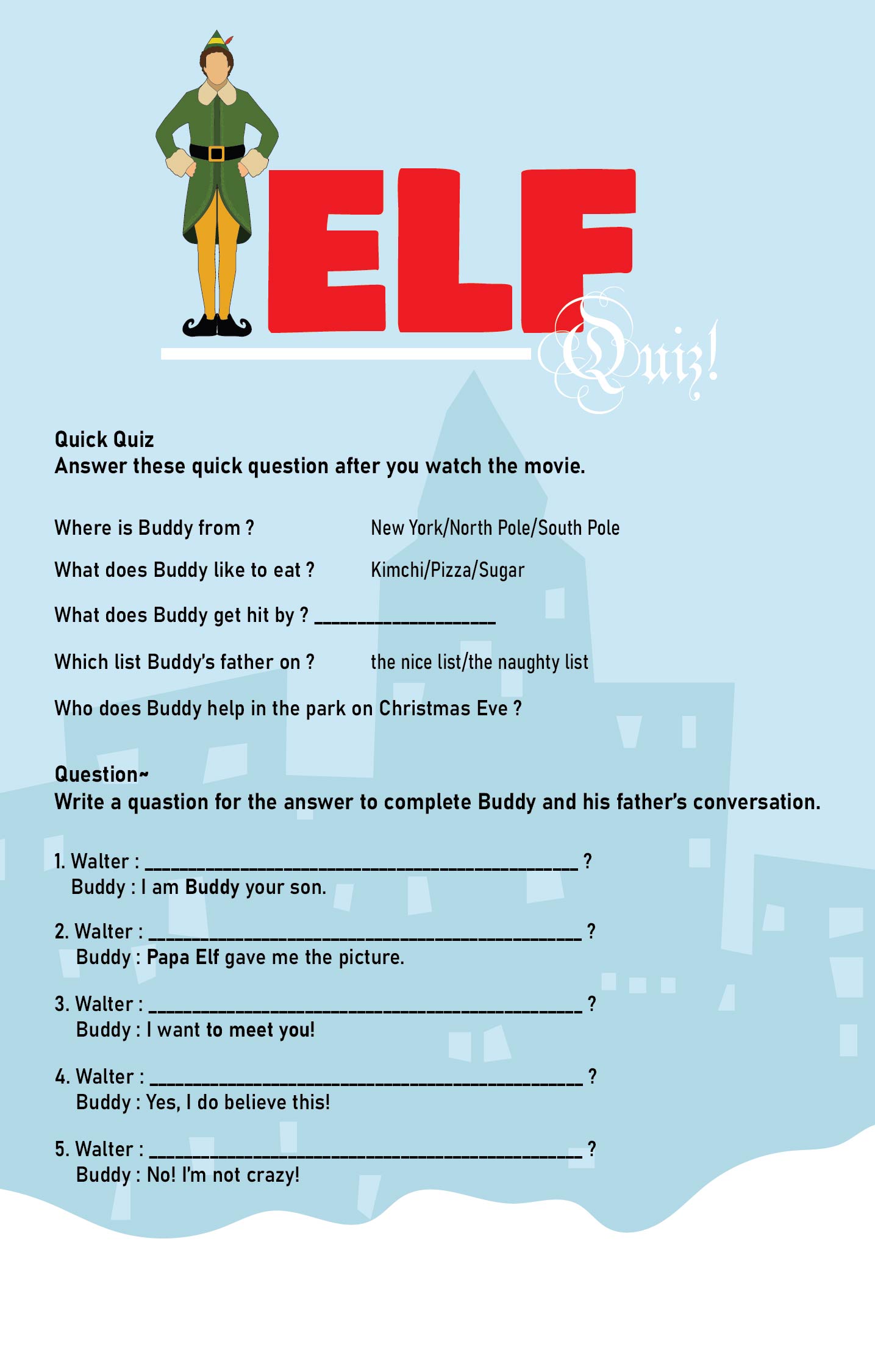 Elf Movie Worksheet