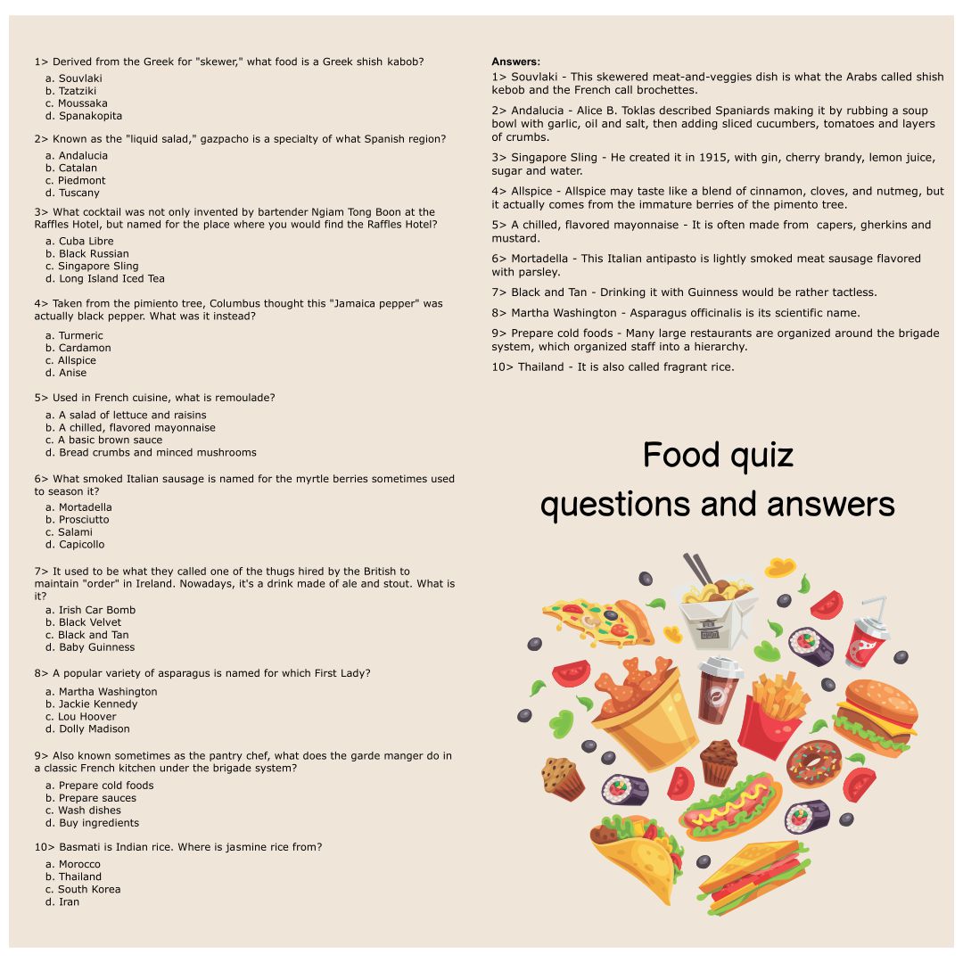 10 Best Printable Food Trivia Printablee Com