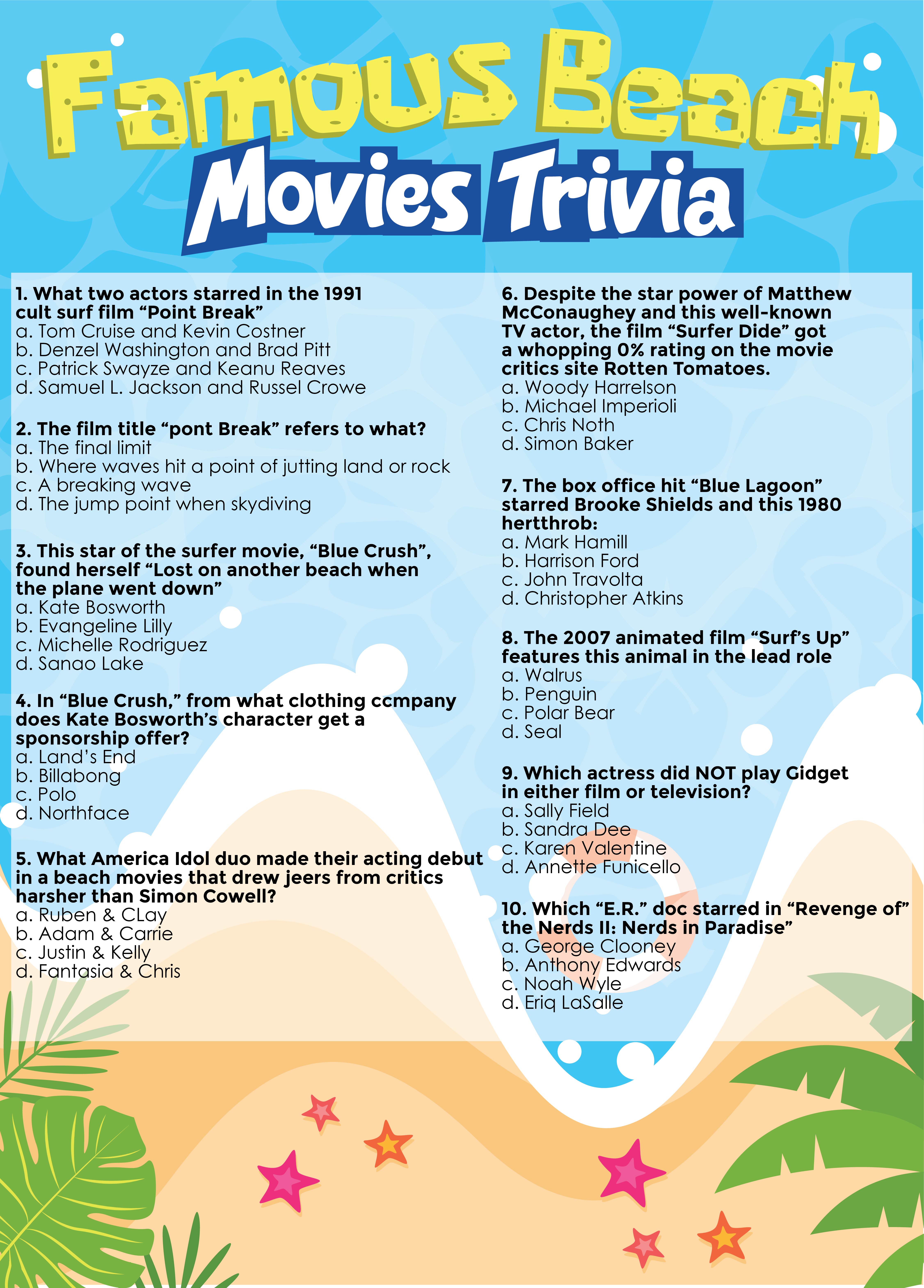 Printable Beach Trivia Questions And Answers Quiz Questions And Answers