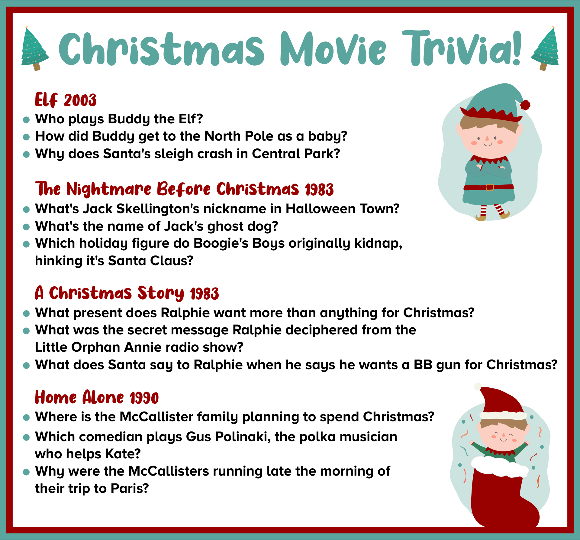 Elf Movie Trivia Questions Printable