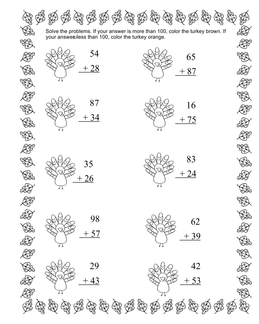 Printable Thanksgiving Math Worksheets