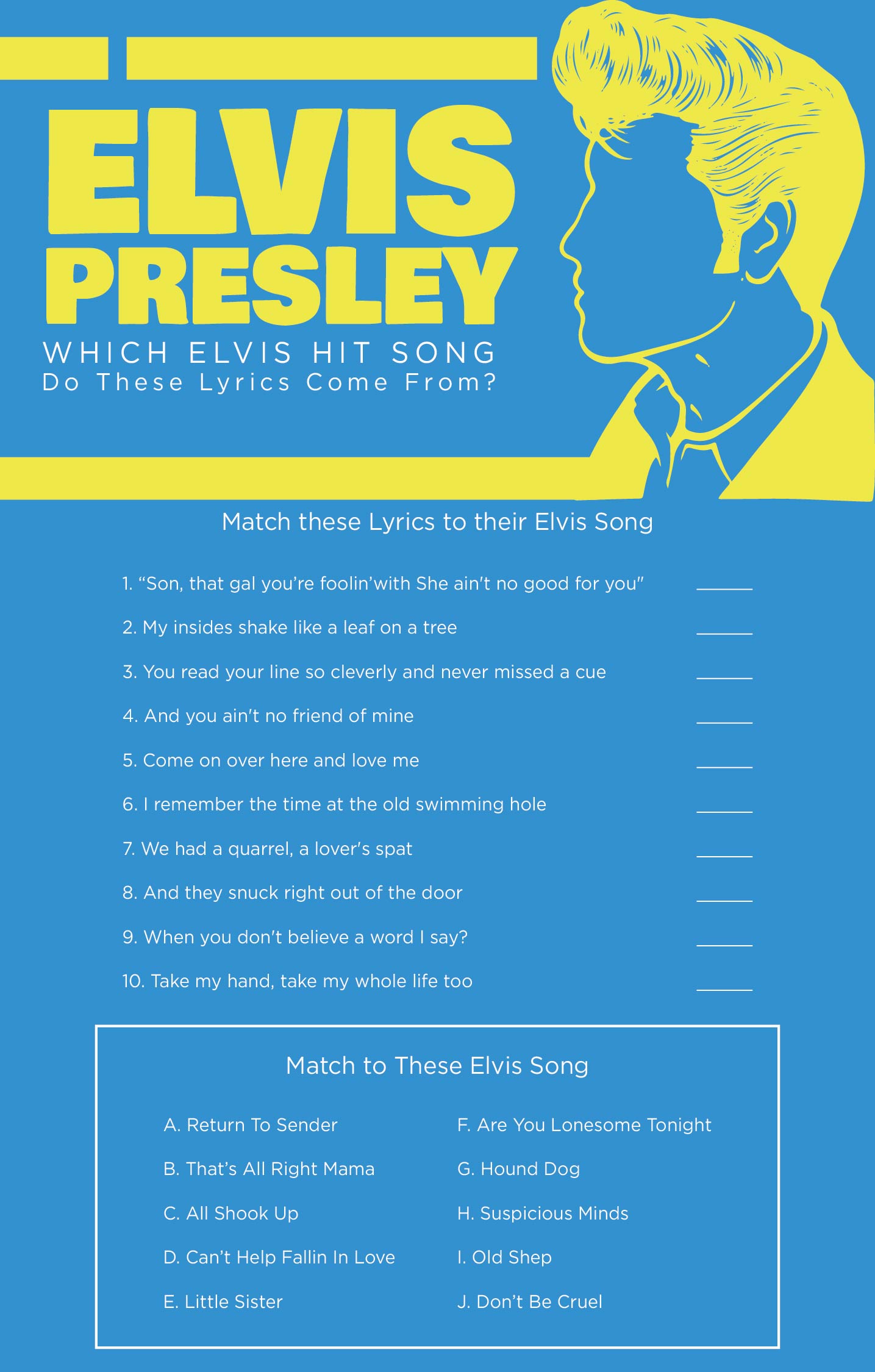 Printable Elvis Trivia Questions and Answers