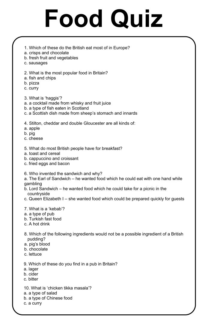 Food Trivia - 10 Free PDF Printables | Printablee