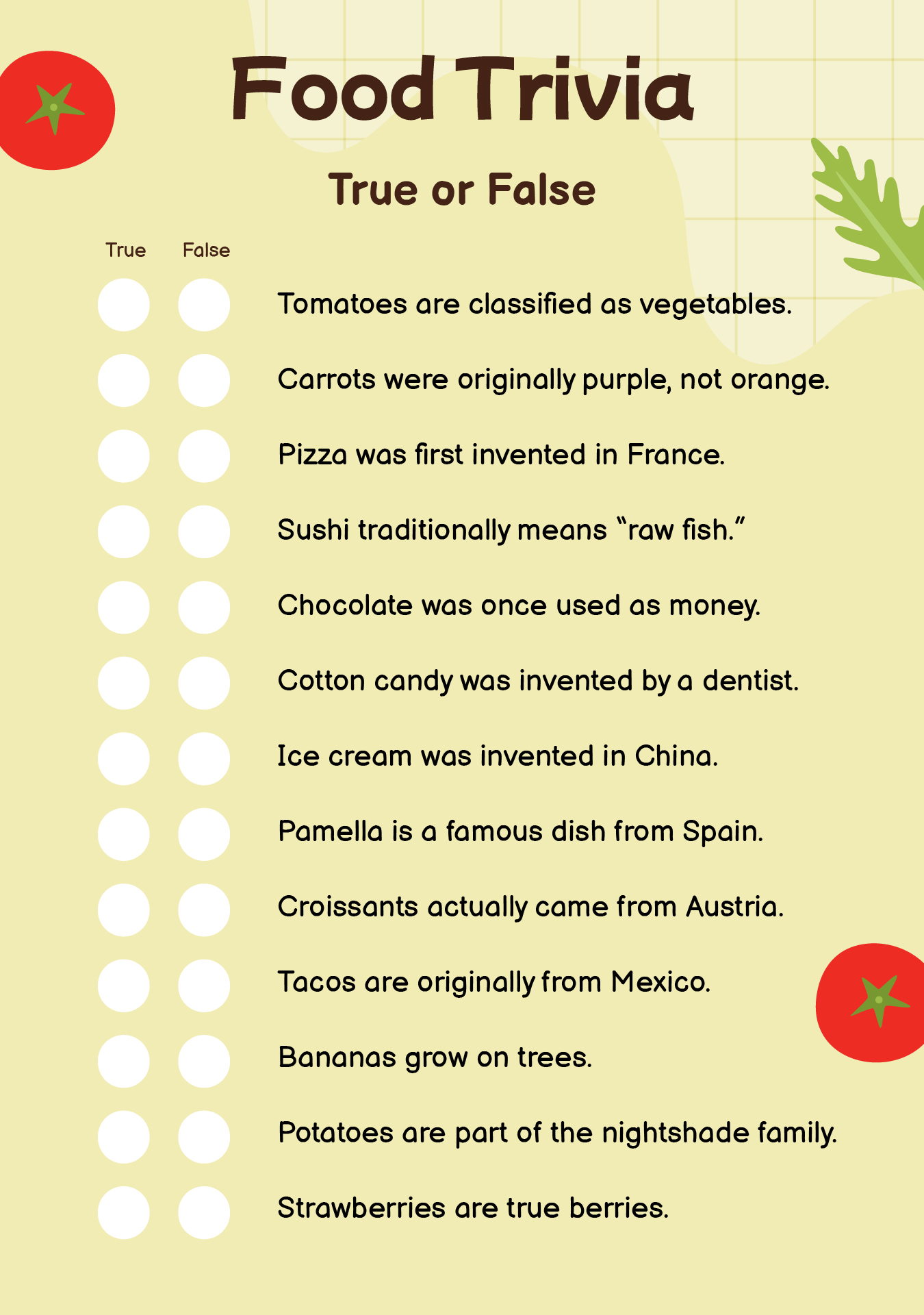 Food Trivia 10 Free PDF Printables Printablee