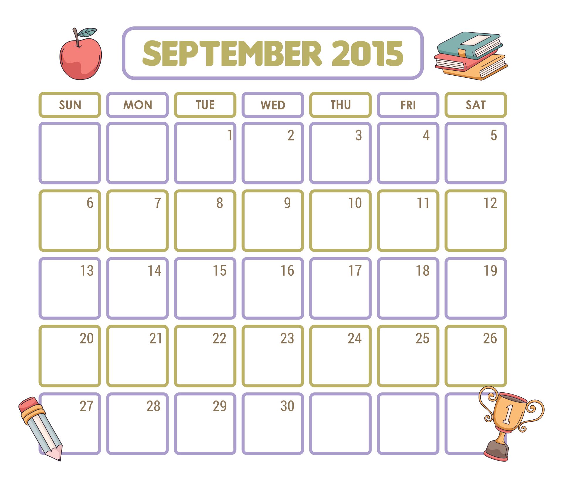 September 2015 Calendars Editable Teacher