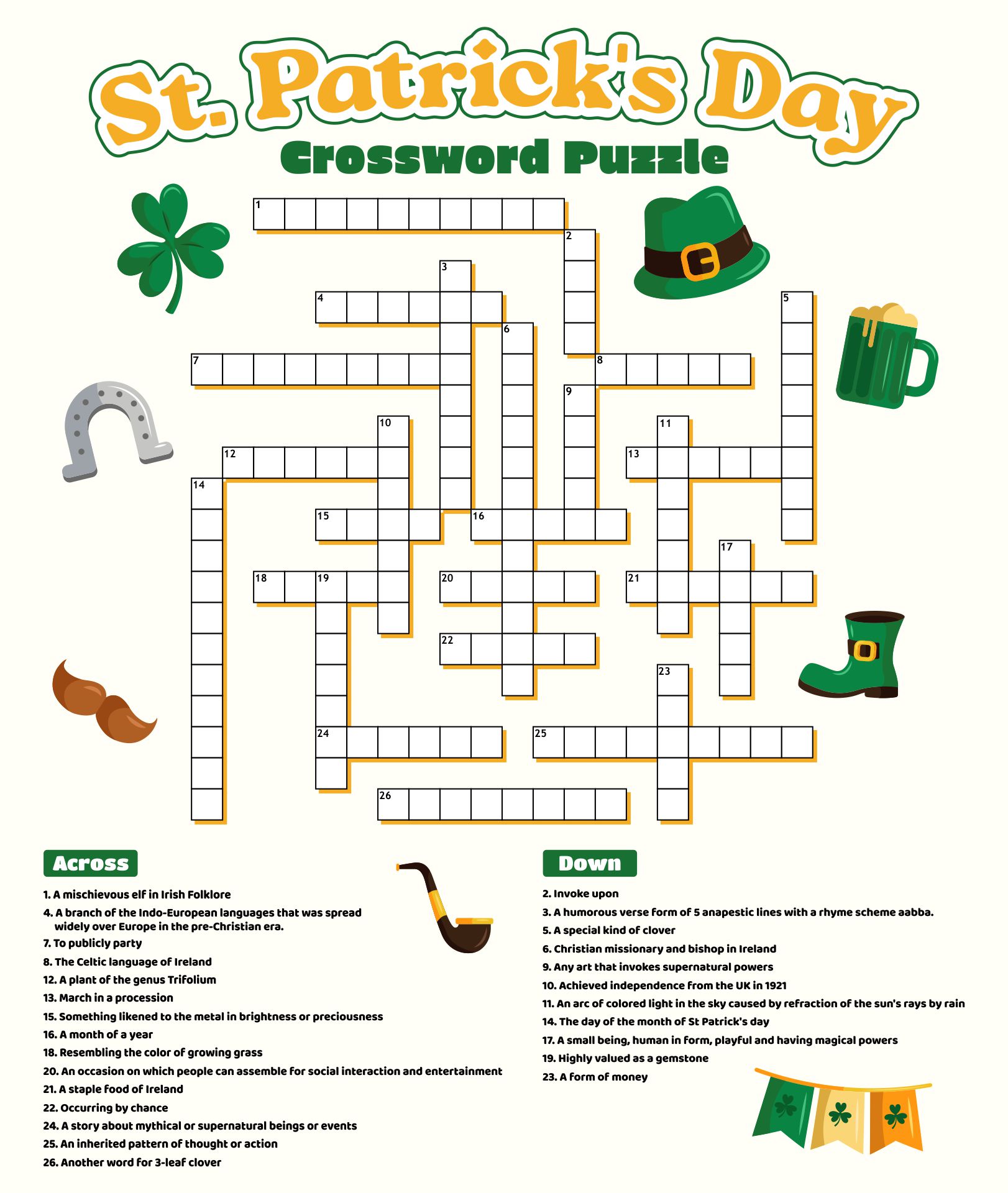 St. Patricks Day Crossword Puzzle Printable