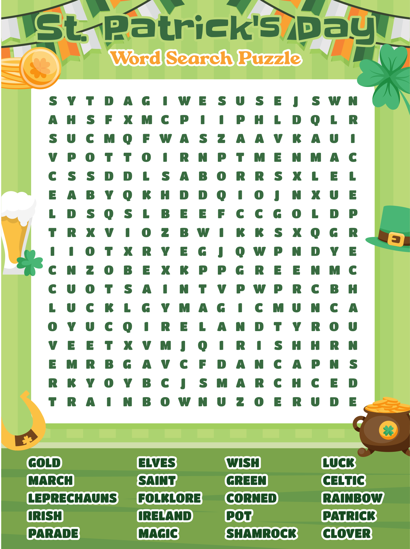 St. Patricks Day Word Search Puzzle