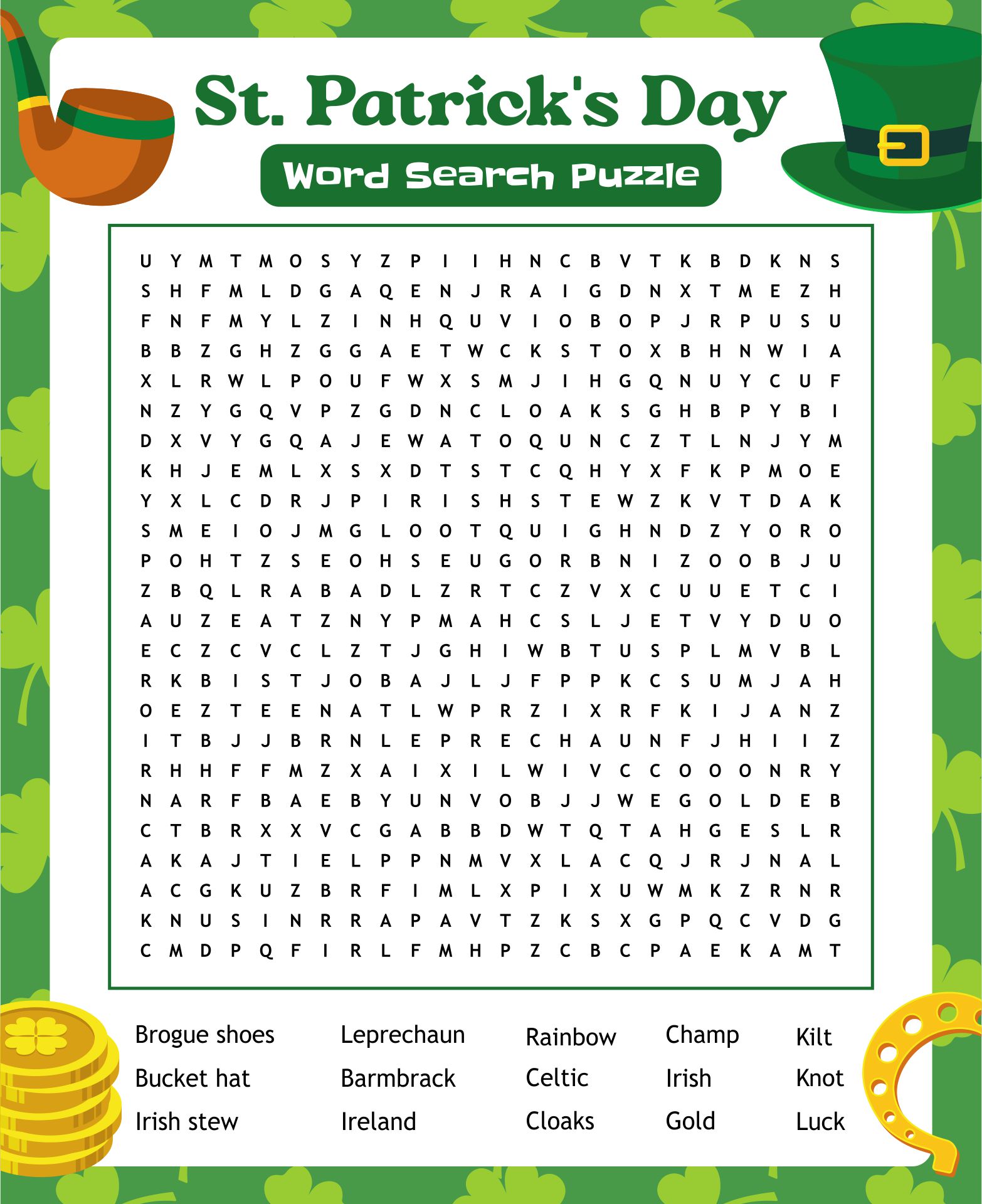 St. Patricks Day Word Search Puzzles Printable