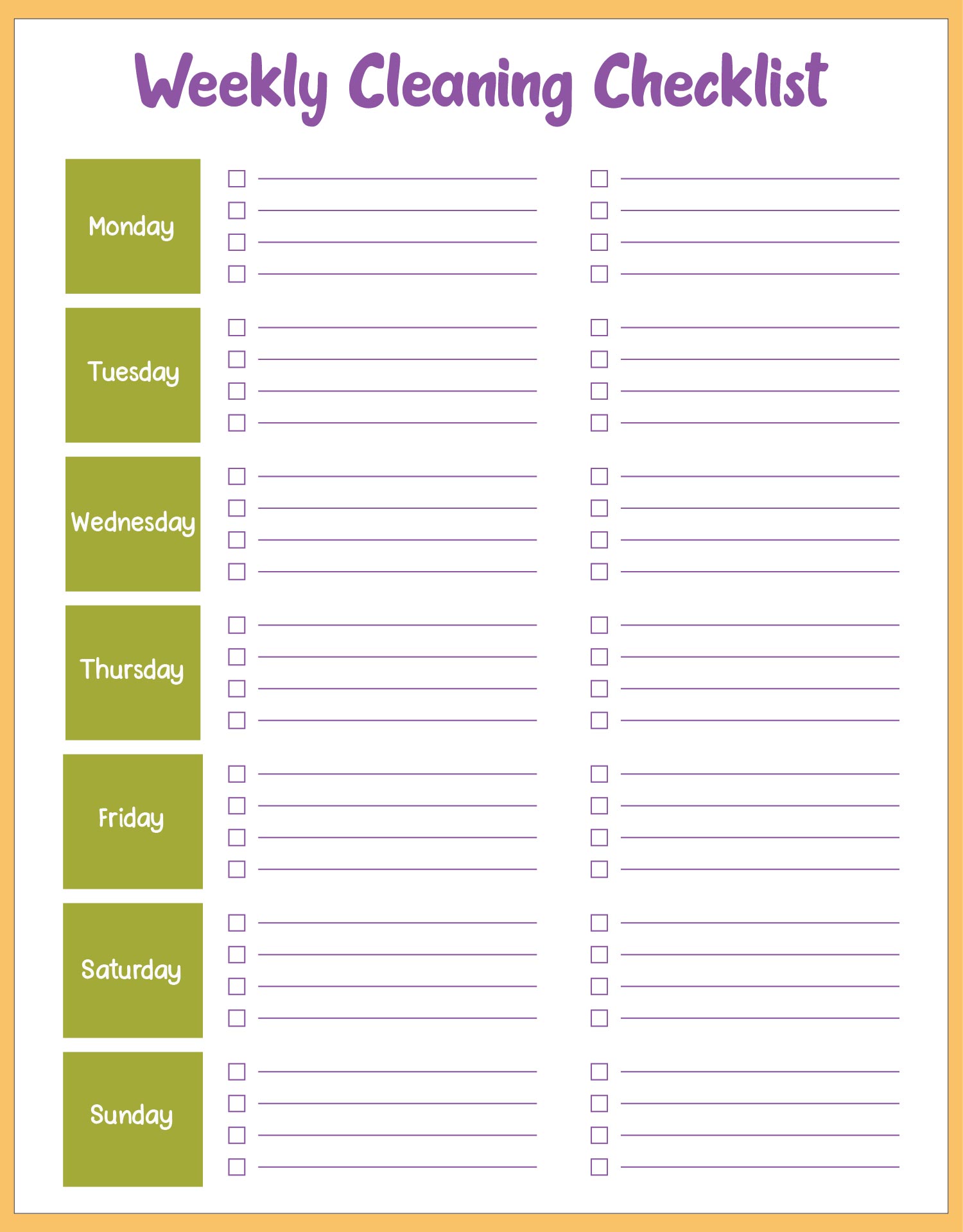 Weekly House Cleaning Checklist Printable