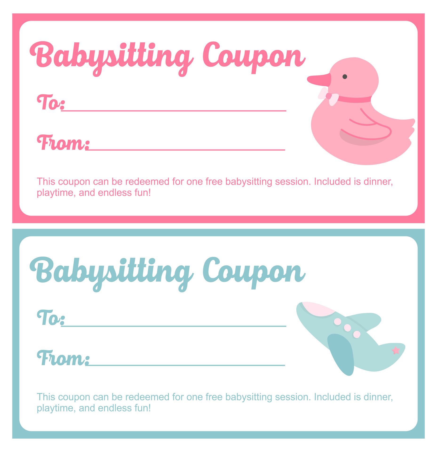 10 Best Printable Babysitting Voucher Template - printablee.com