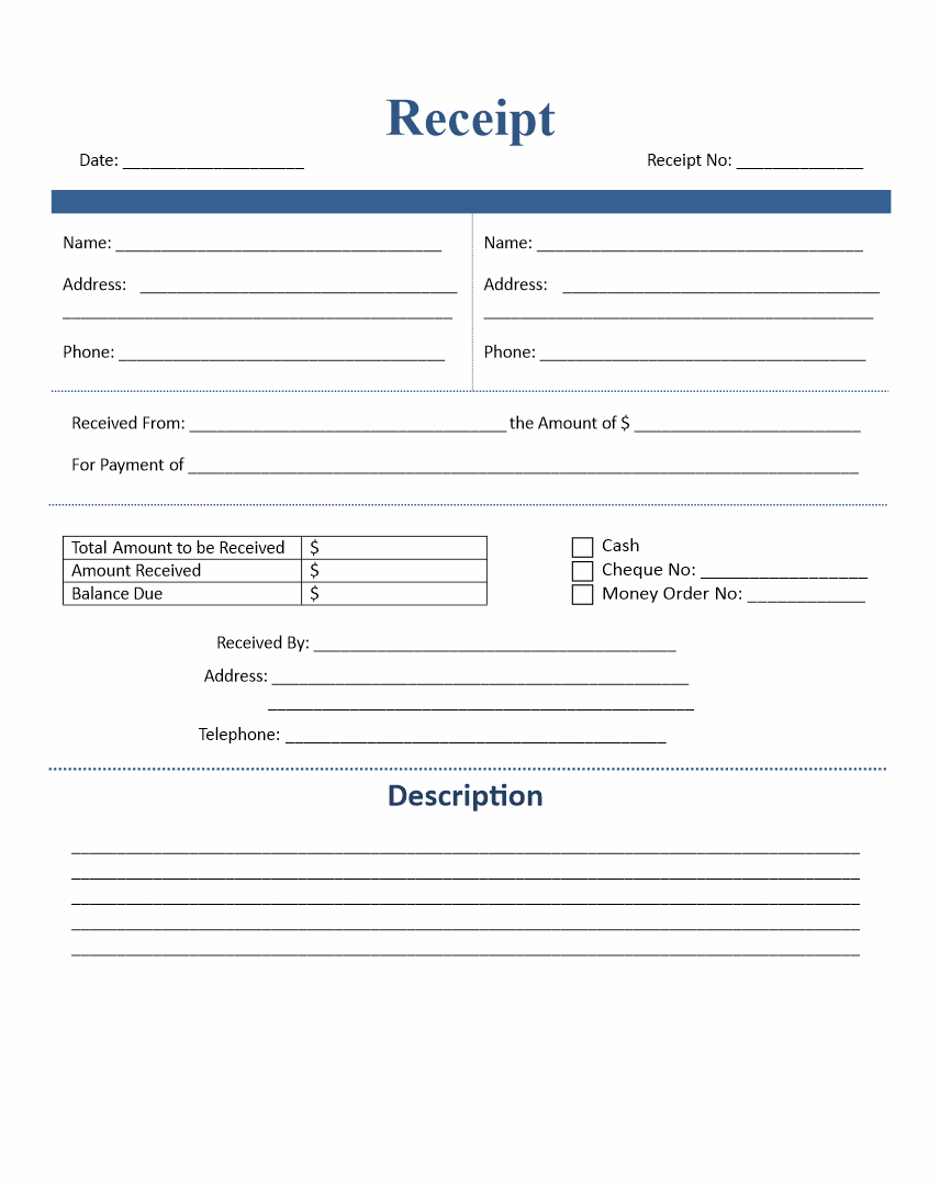 Blank Receipt Form
