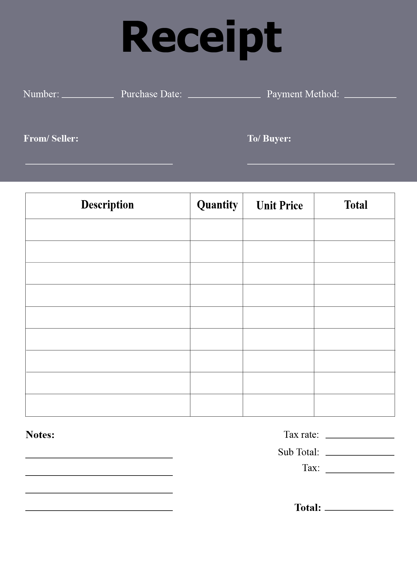 Editable Receipt Template Free