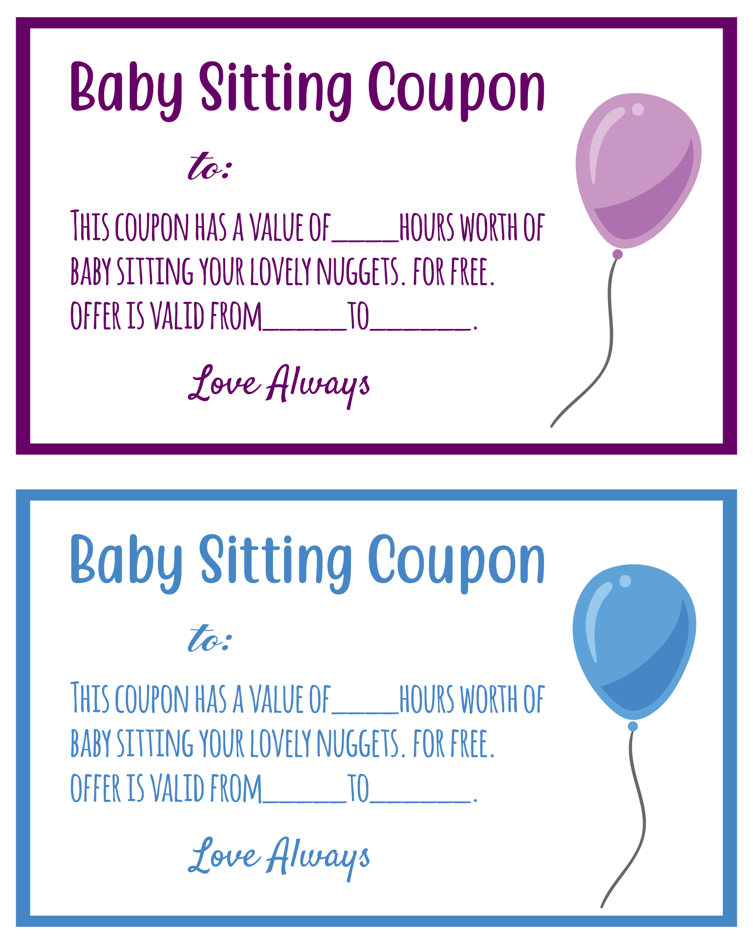 10 Best Printable Babysitting Voucher Template Printablee 5C9